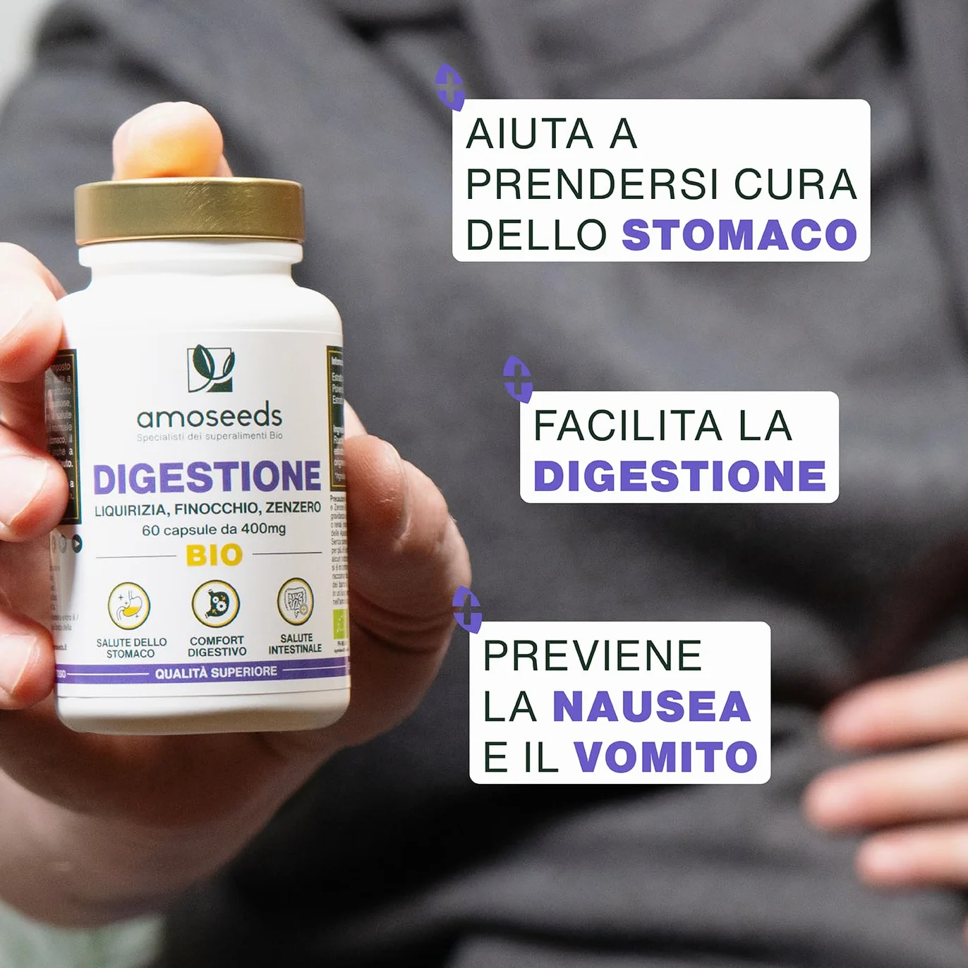Digestione BIO 60 capsule 400mg Liquirizia Finocchio Zenzero Comfort digestivo salute stomaco
