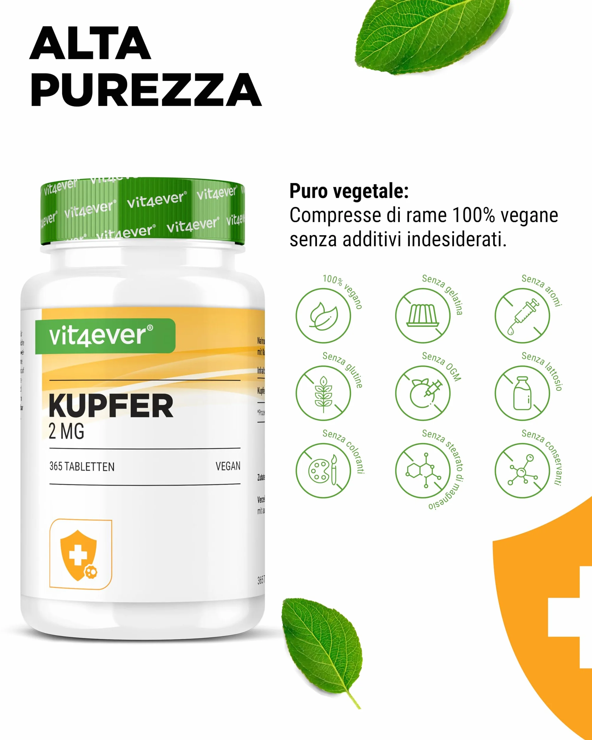 Rame - 365 compresse da 2 mg ciascuna - Fornitura per 1 anno - Elevata biodisponibilità - Rame gluconato - Altamente dosato - Vegano - Senza indesiderabili