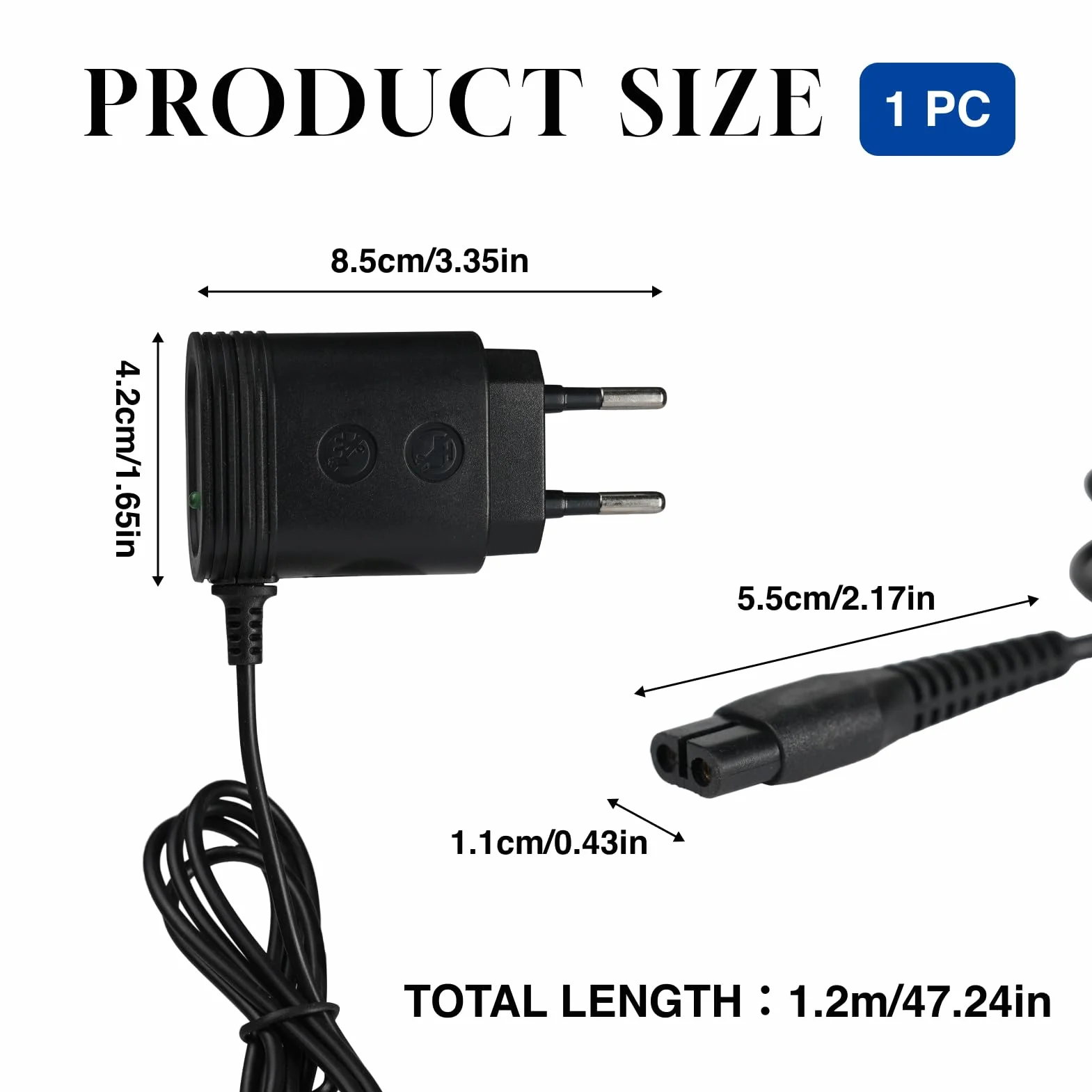Philips OneBlade Caricabatterie 4,3 V 1,5 m Compatibile A00390 QP2520 QP2620 QP2721 QP2821 MG3720 BT3206 MG3730 MG5720 MG5730