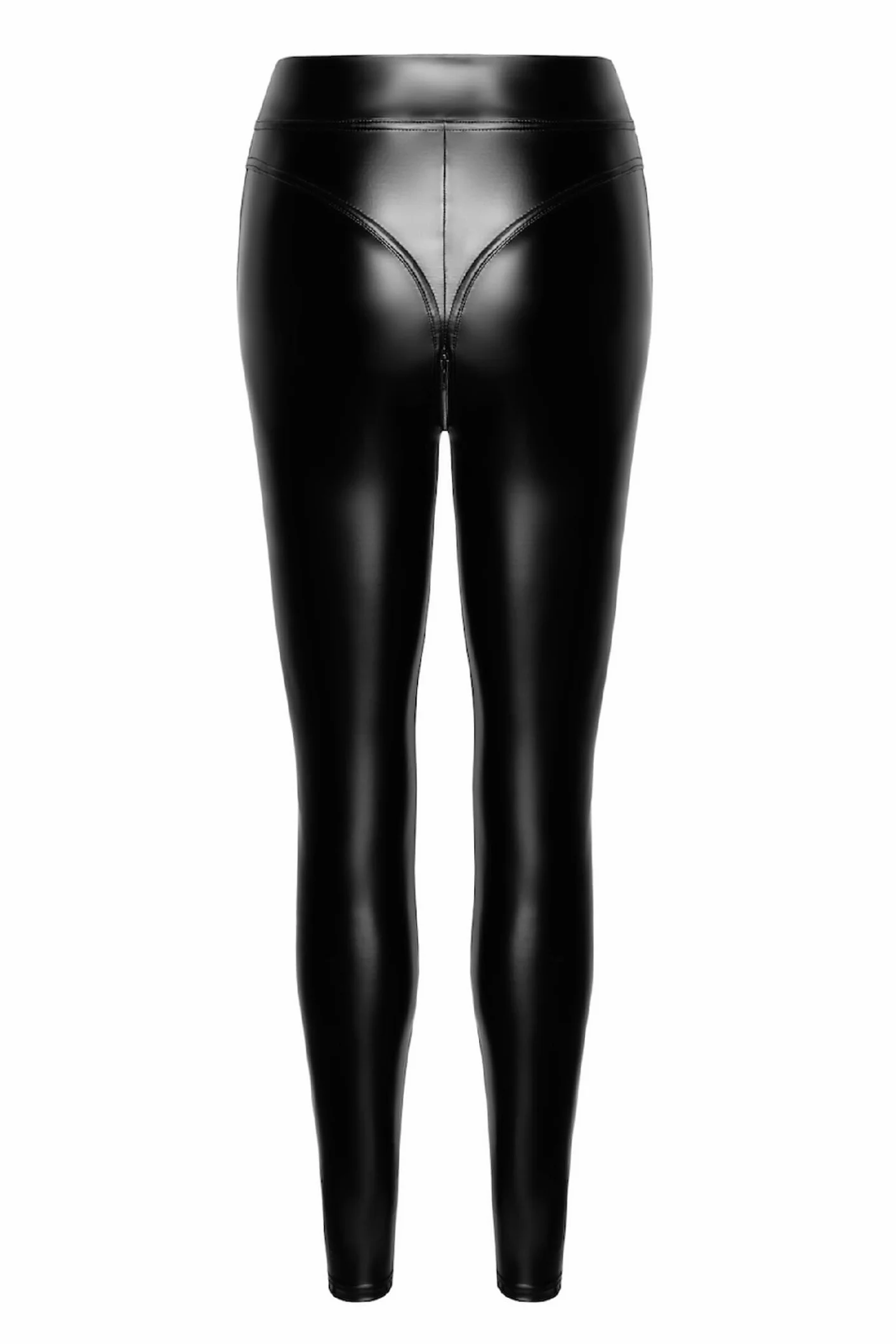Noir Handmade F332 Ouvert Wetlook Leggings, leggings neri con cerniera a 2 vie: materiale elastico per un'eleganza confortevole