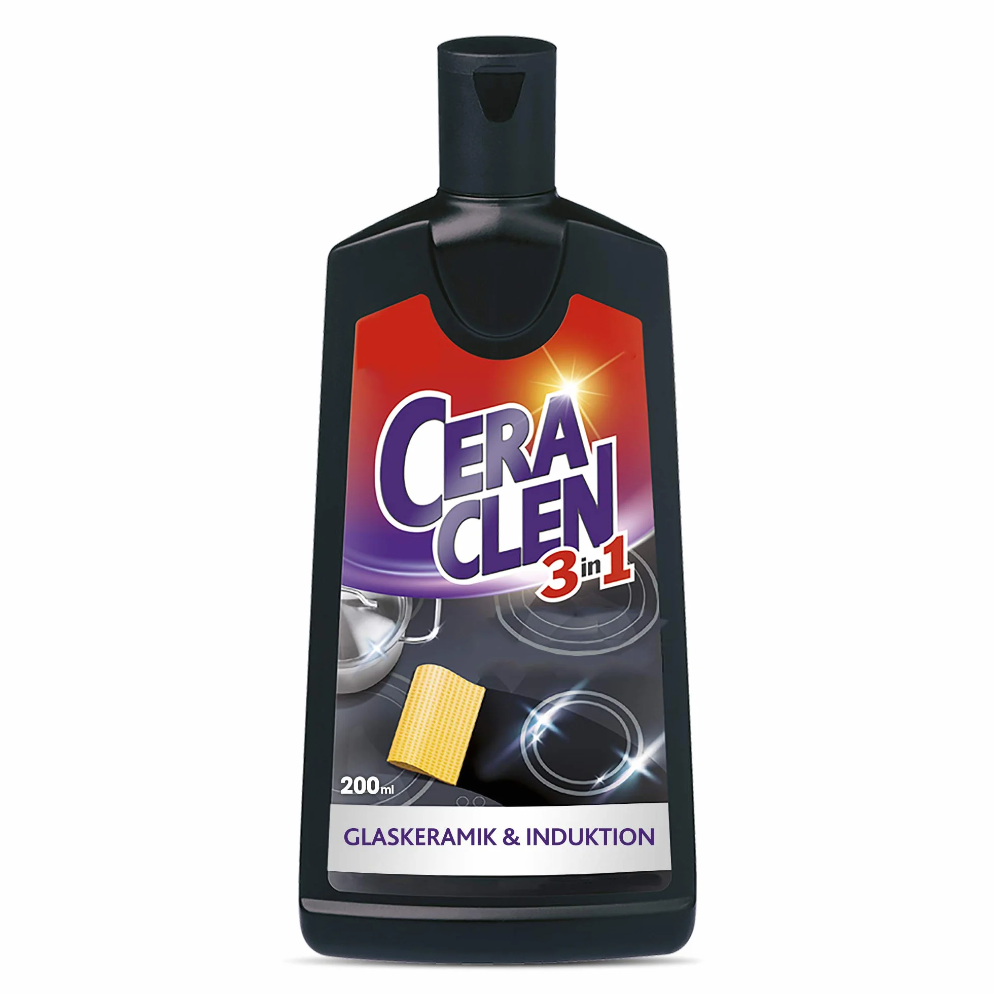 Ceraclen Detergente e cura per piano cottura in vetroceramica e induzione e acciaio inox – pulizia, lucentezza e cura – 1 x 200 ml