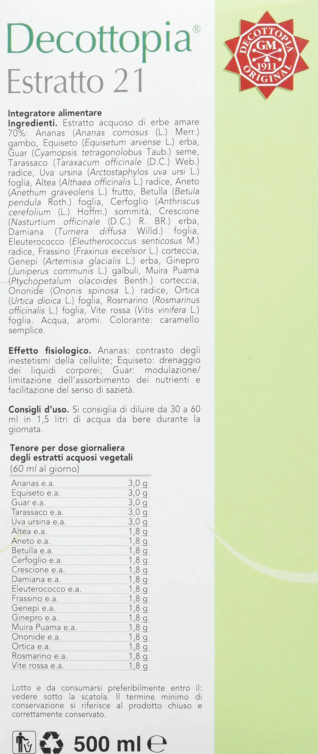 Gianluca Mech Estratto 21 Snellente Integratore Alimentare Keto 500 ml Drenaggio Liquidi Cellulite Ananas Muira Puama Vegan