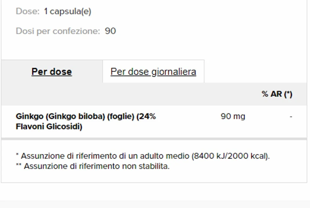 Gingko Biloba 90 capsule - Integratore per Circolazione, Concentrazione e Memoria