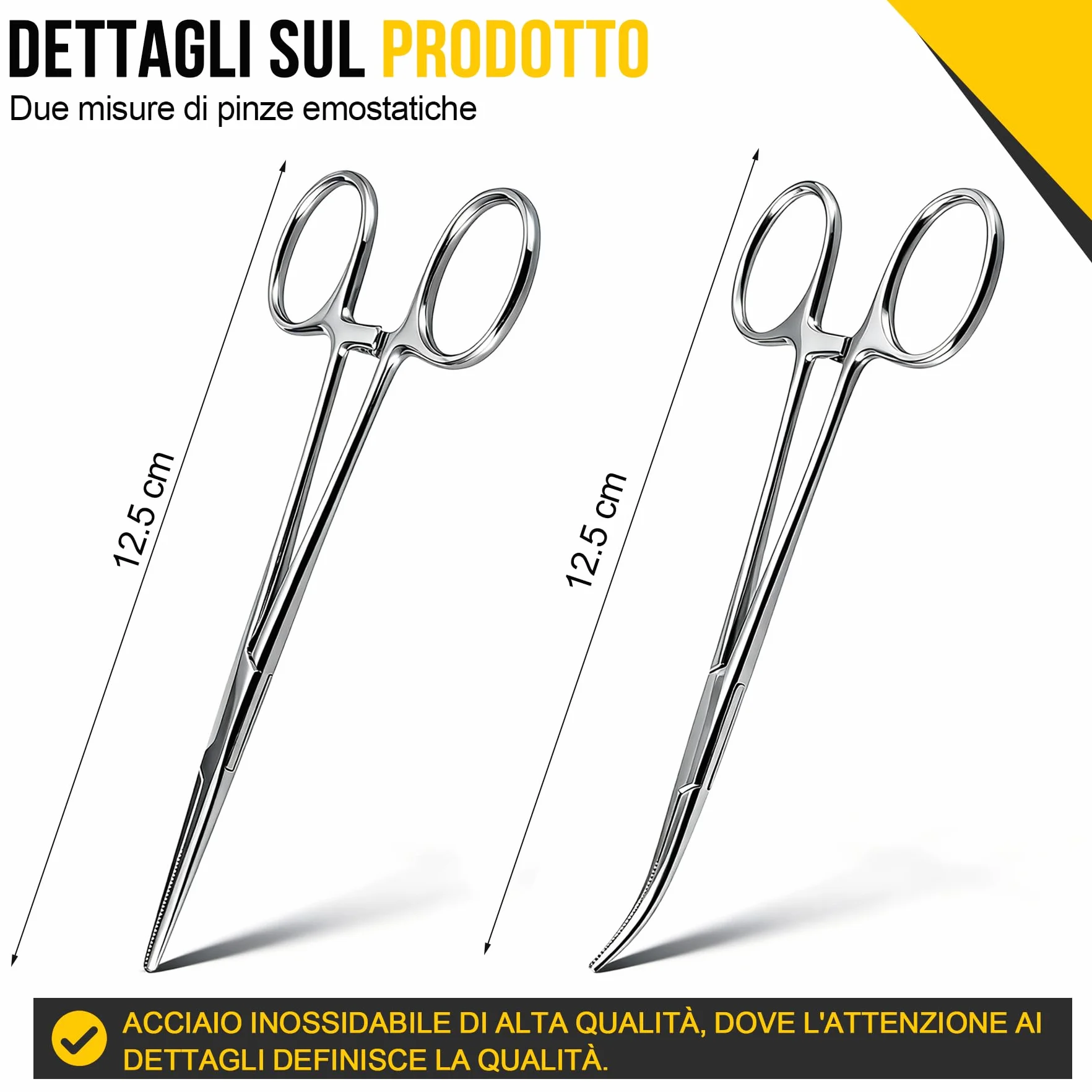 2 Pezzi Pinze Emostatiche in Acciaio Inox, Pinza Curva e Diritta 12,5cm, Morsetti di Precisione per Pulizia Orecchie Animali Domestici, Grooming Cani e Gatti, Pesca e Hobby