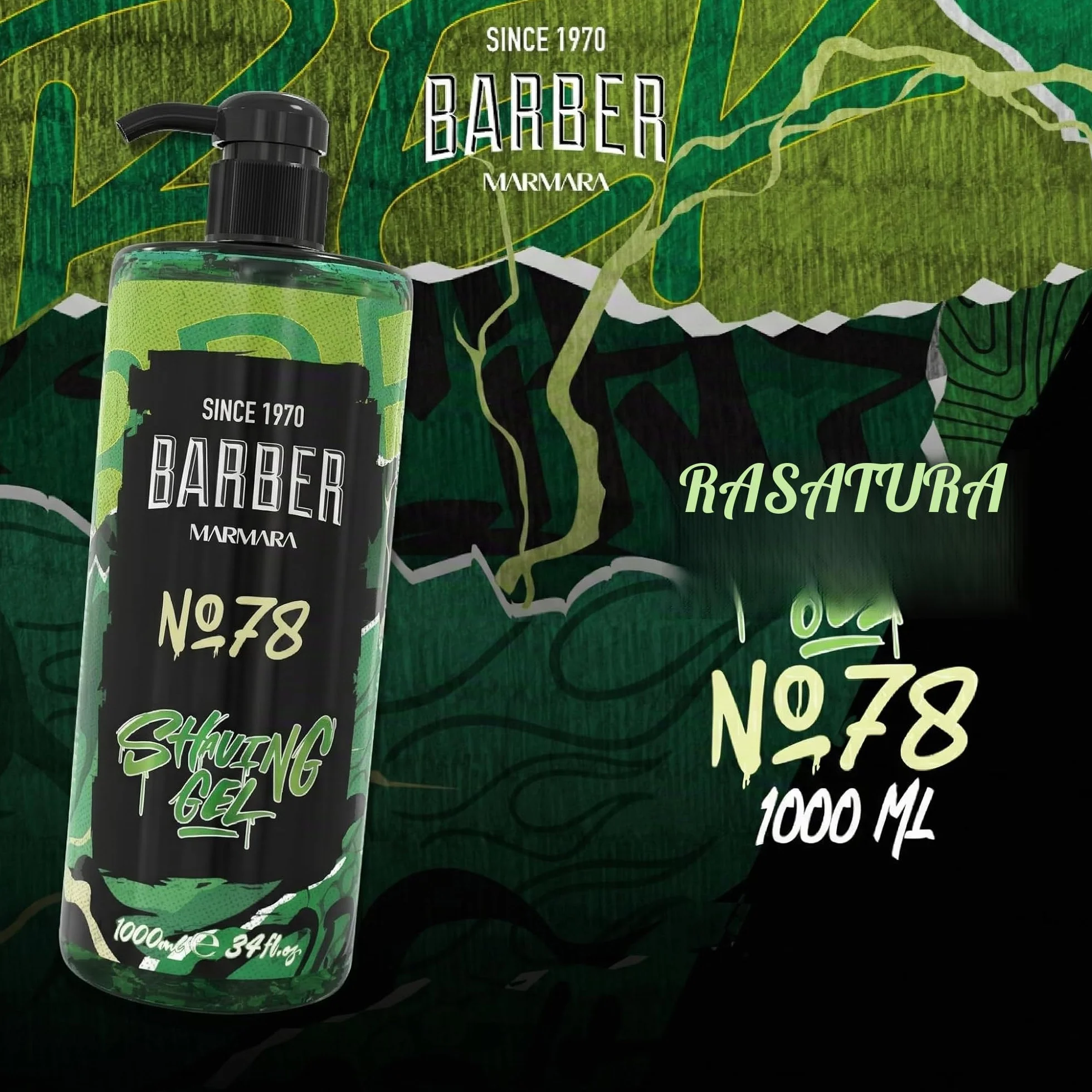 barber marmara Gel da barba da uomo n. 78 - Gel da barba trasparente da 1000 ml - Shaving Gel Men - rasatura precisa dei contorni della barba - non schiuma,raffredda la pelle