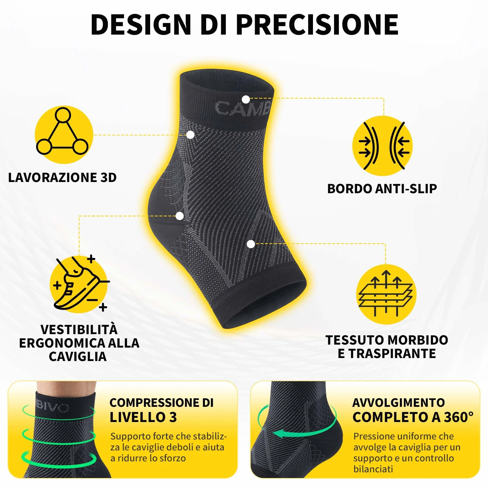 CAMBIVO Cavigliera Sportiva per Distorsione, Ortopedica con Compressione Graduata, Tutore Caviglia per Sport