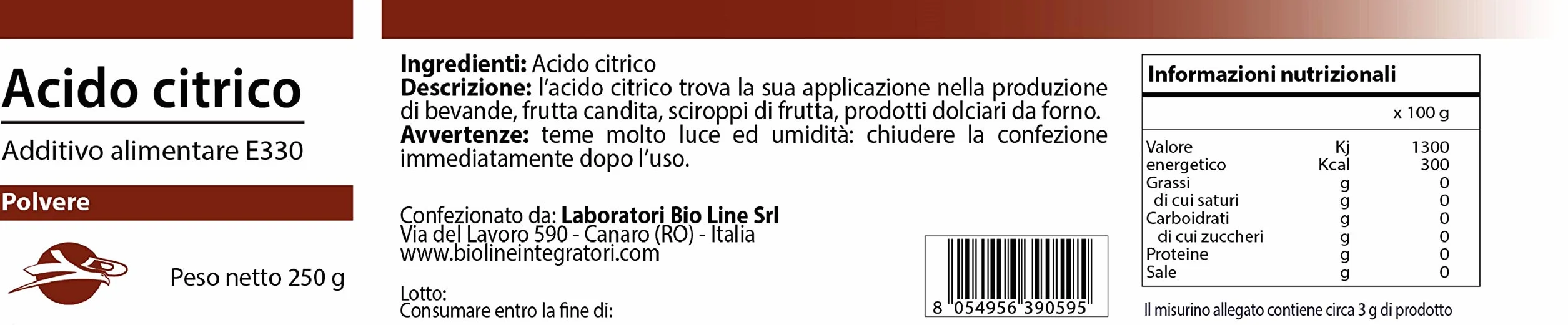 Acido citrico in polvere 250 g