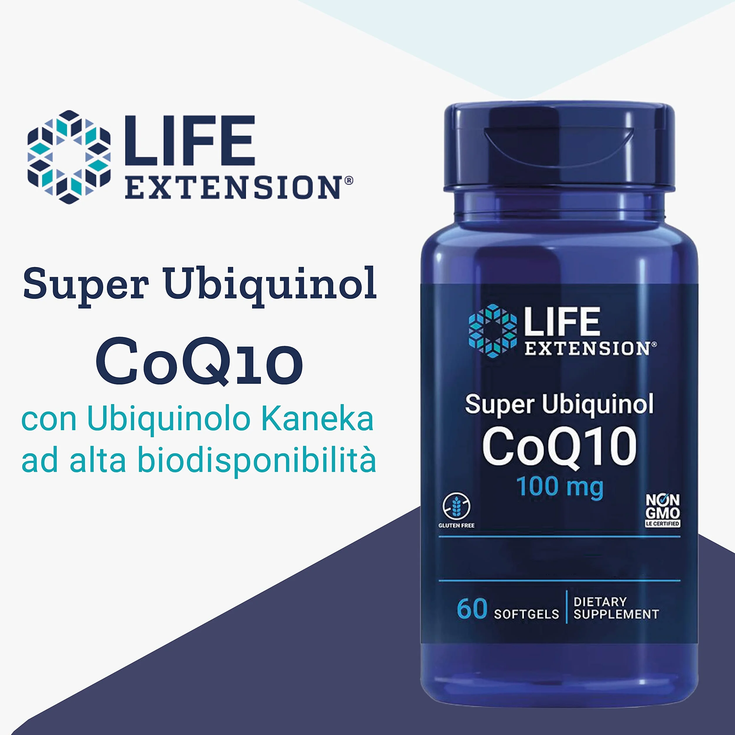 Life Extension, Super Ubiquinol, 100 mg, Kaneka-Q10, 60 Capsule molli, Testato in Laboratorio, Senza Glutine, Senza Soia, Non OGM
