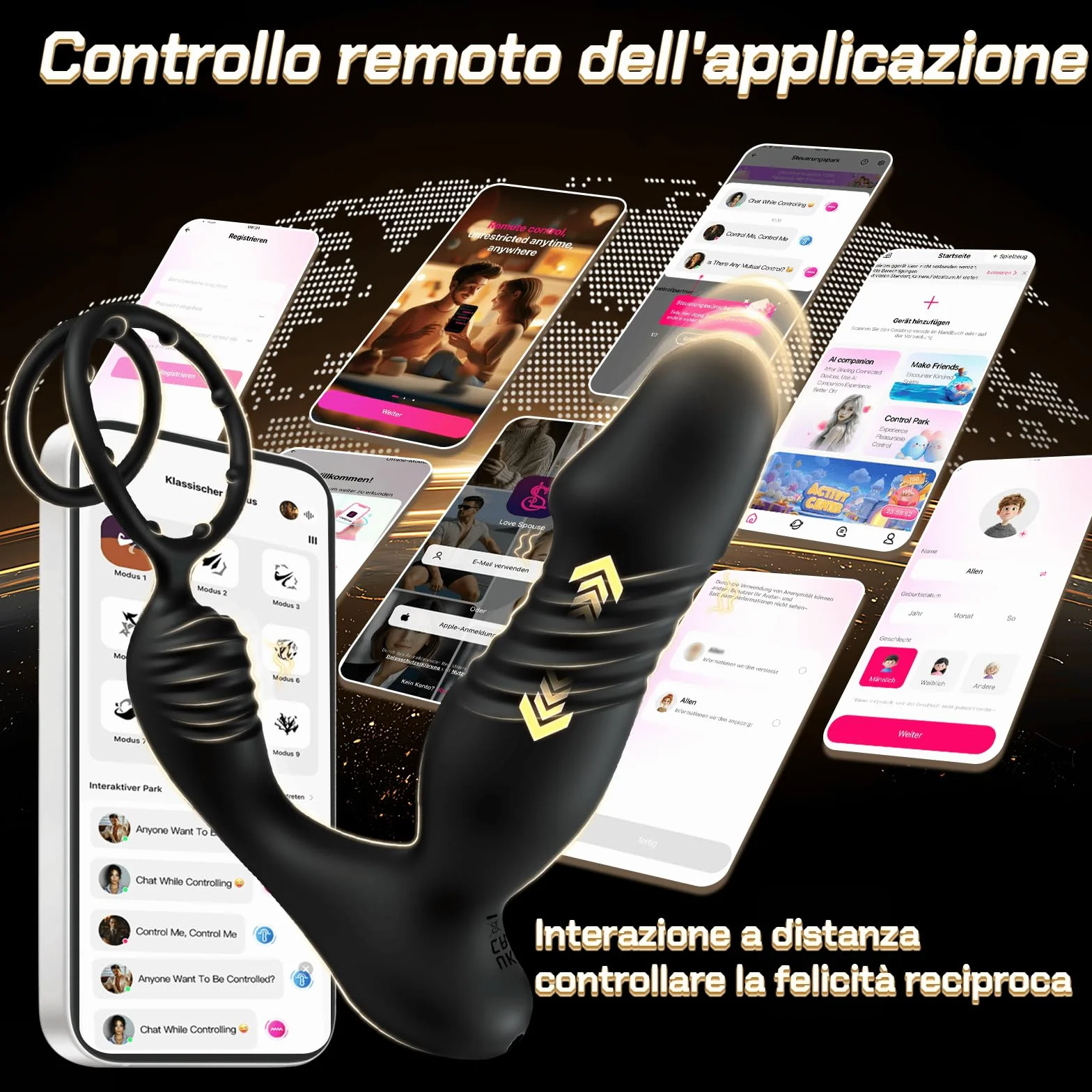 Vibratori Anali per Uomo Stimolatore Prostata Uomini Massaggio Prostata con Anello per Pene Anal Plug con 9 Modalità di Spinta e Vibrazione Sex Toys Uomo Anale Vibratore Dildo Anale Controllo APP