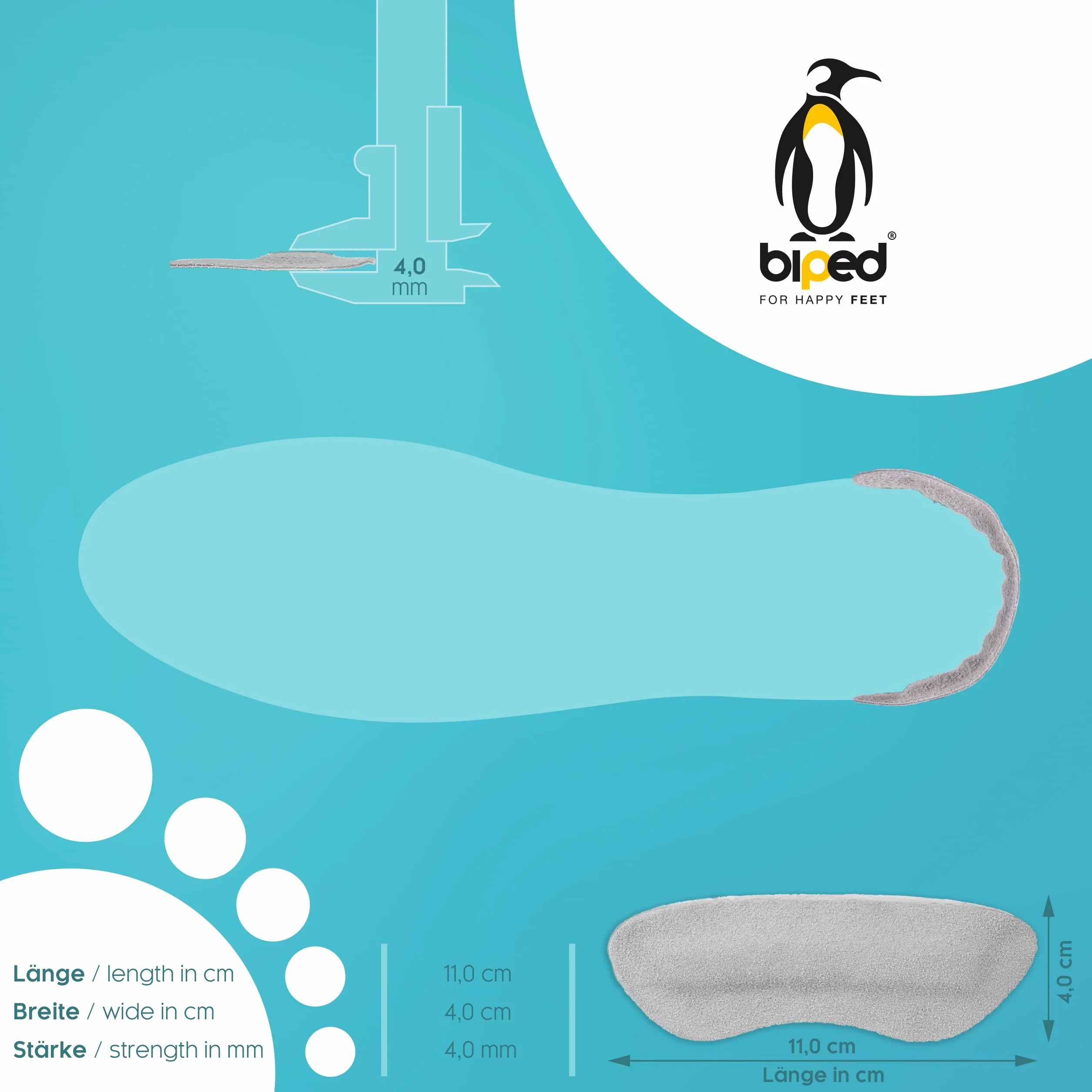 Biped HEALTH 4 Paia di Supporti per Tallone Antiscivolo - Aiuto Rapido Con Scarpe Troppo Grandi - Autoadesivo in Morbida Pelle di Velluto Z2392