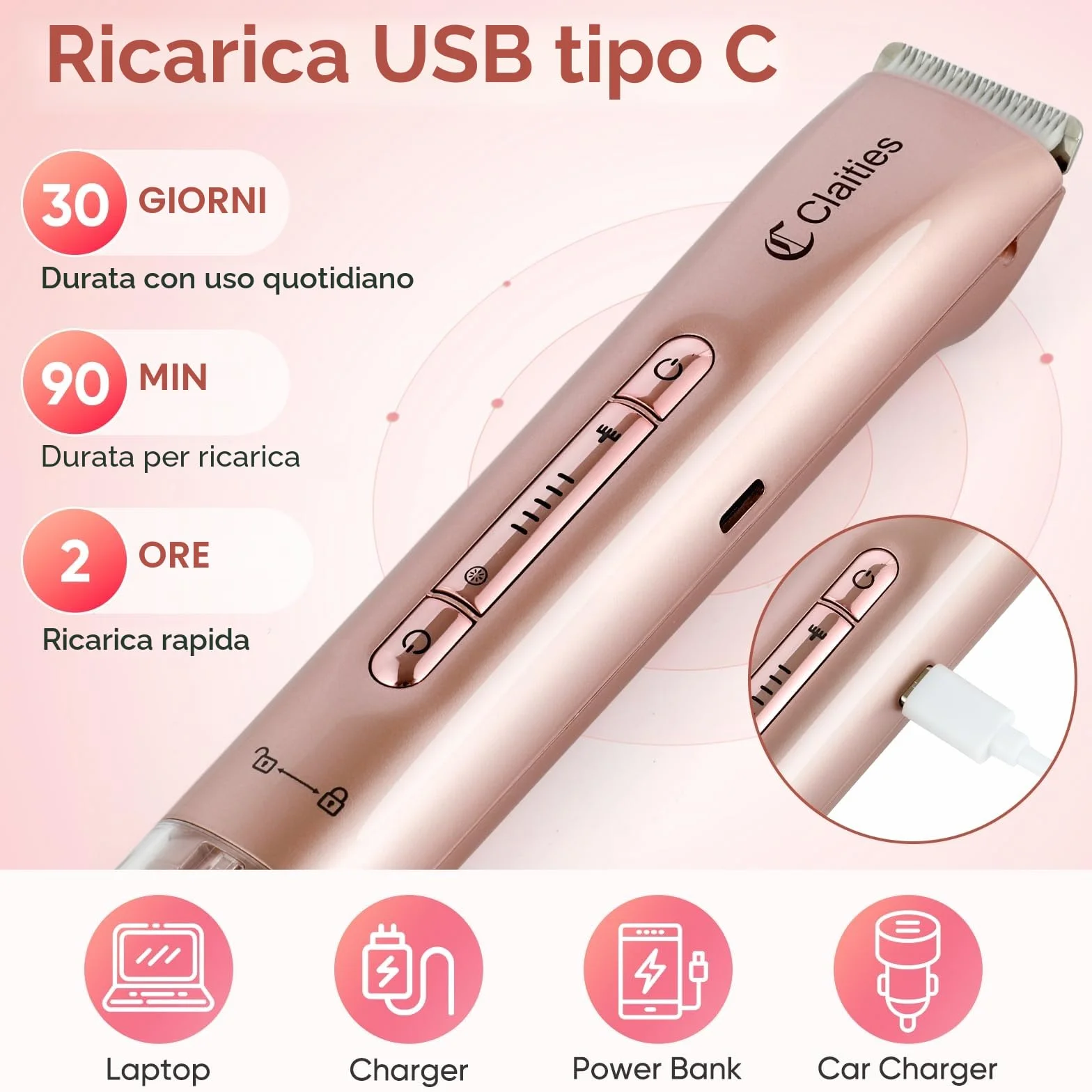 Rasoio elettrico da donna 2 in 1 a doppia testa IPX7 impermeabile per bikini gambe braccia viso
