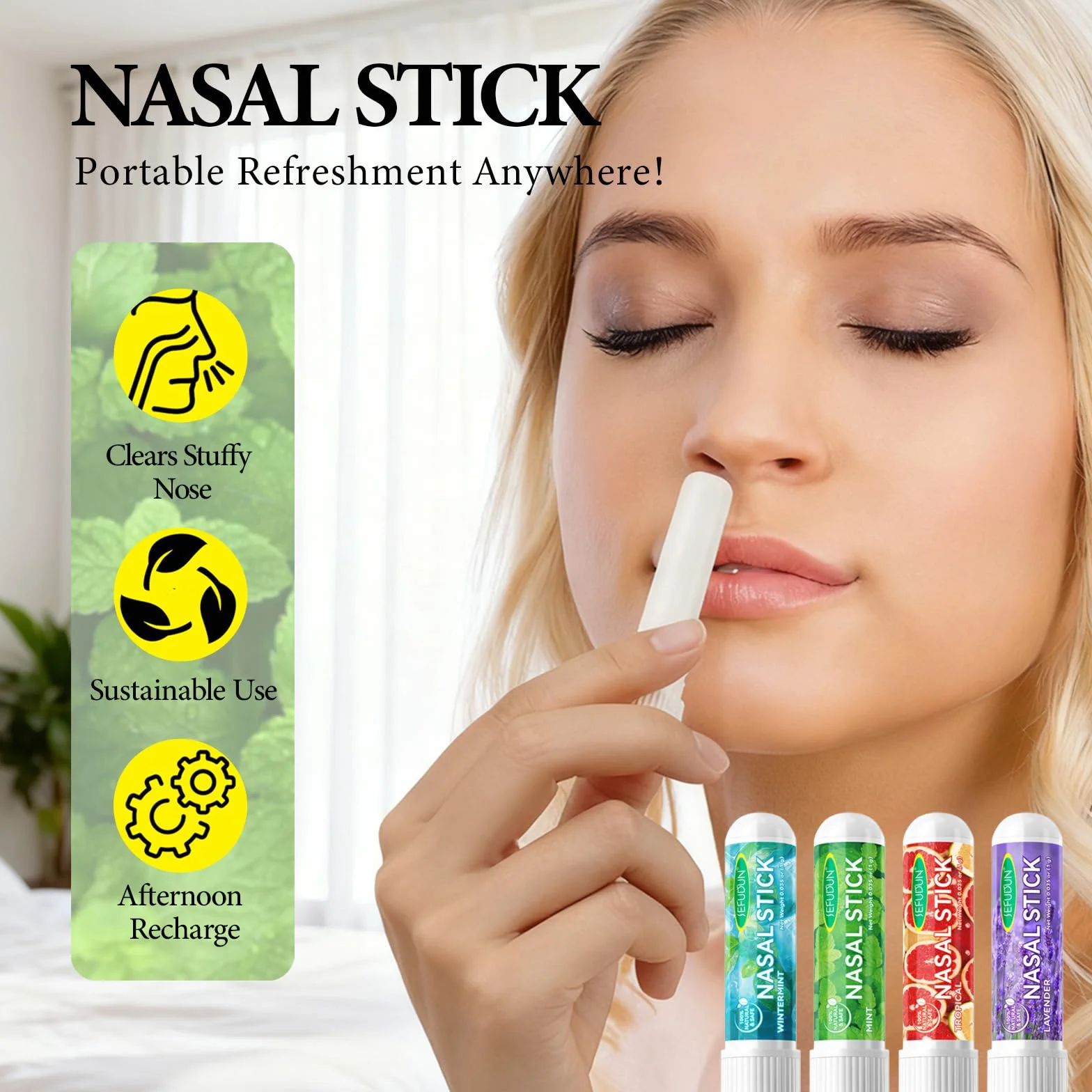 Nasal Stick 8 Pack, Inalatore Nasale, Rapido Sollievo dal Naso Chiuso, Bastoncini Profumati agli oli Essenziali, Migliora la Respirazione e la Concentrazione