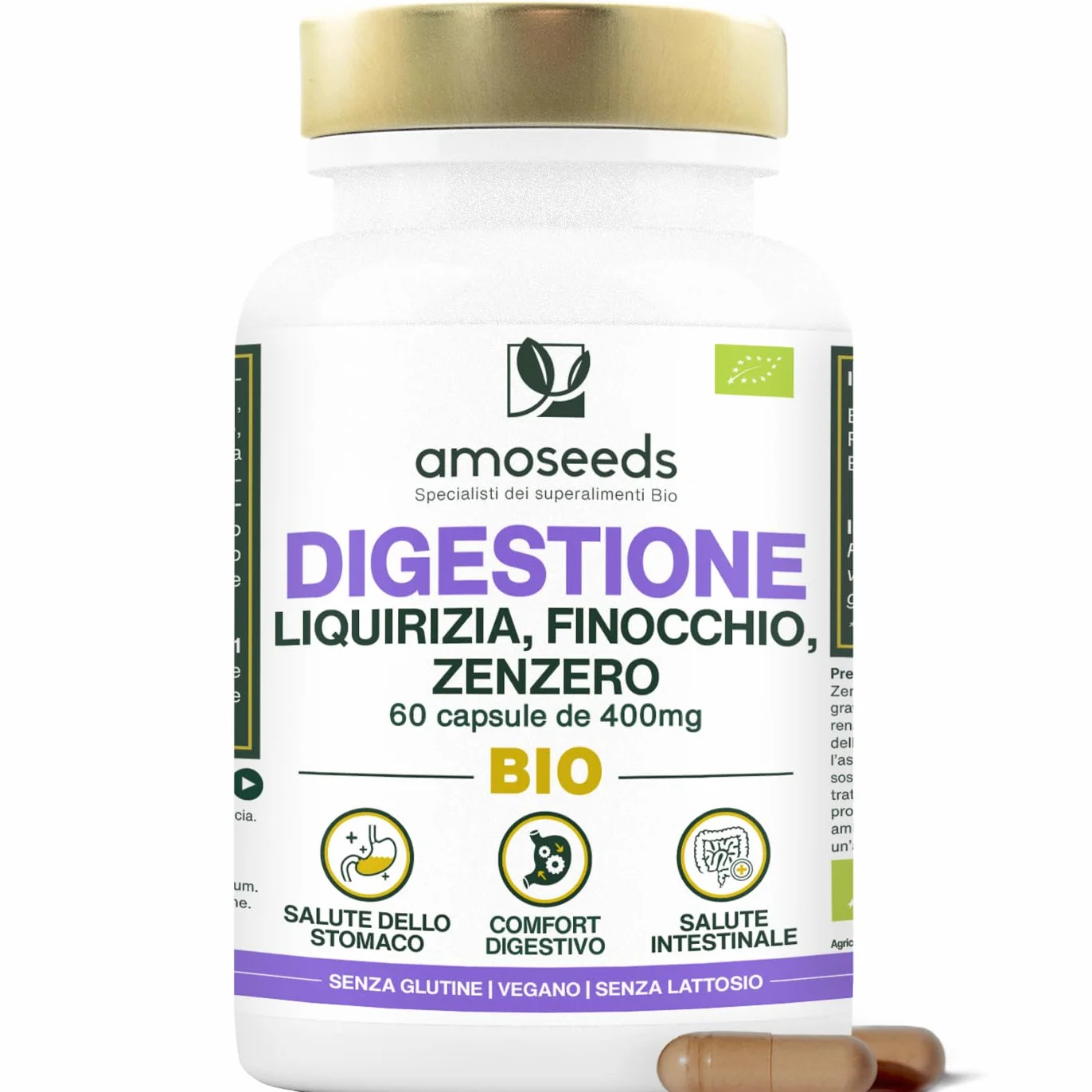 Digestione BIO 60 capsule 400mg Liquirizia Finocchio Zenzero Comfort digestivo salute stomaco