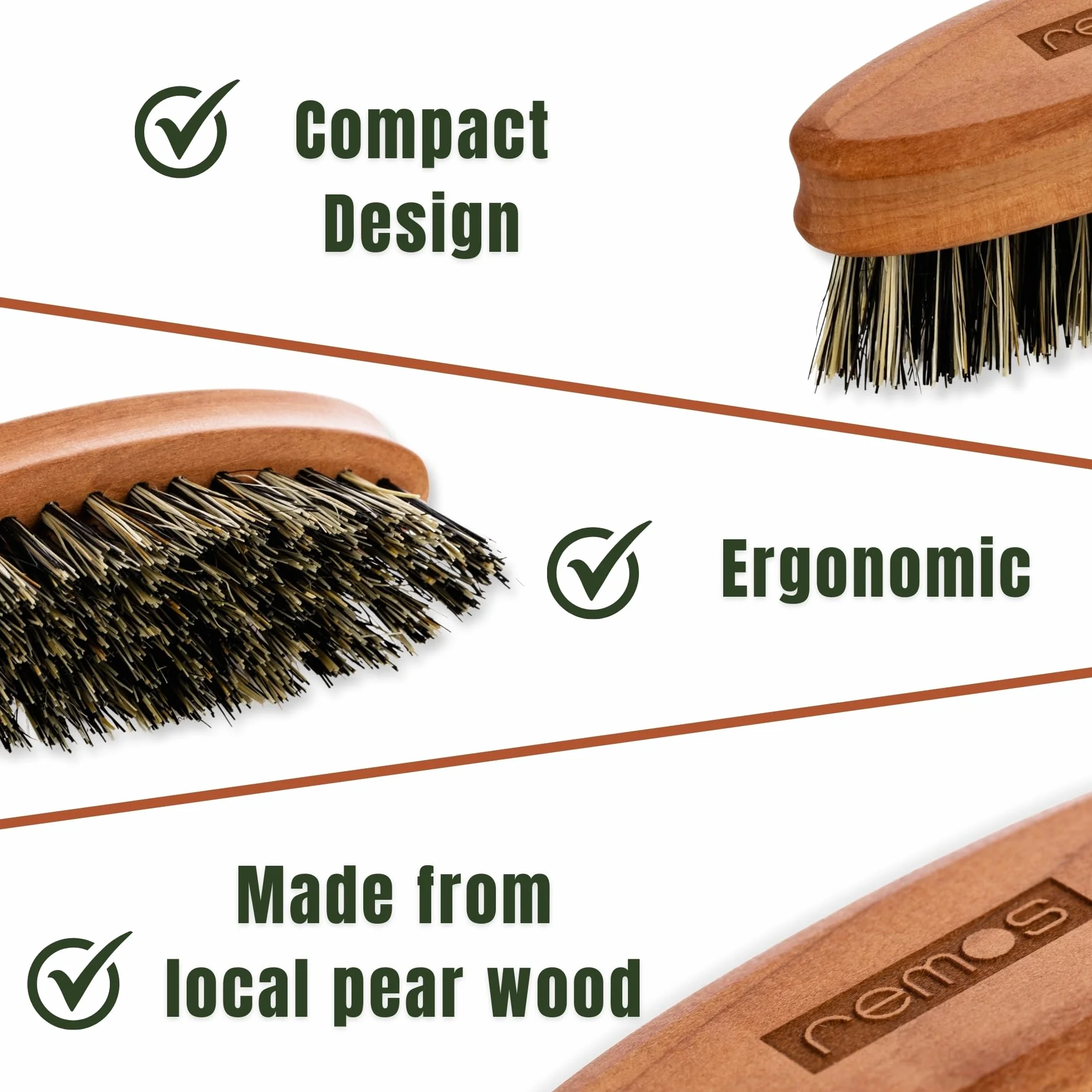 REMOS Spazzola da barba in fibra vegetale legno di pero domestico