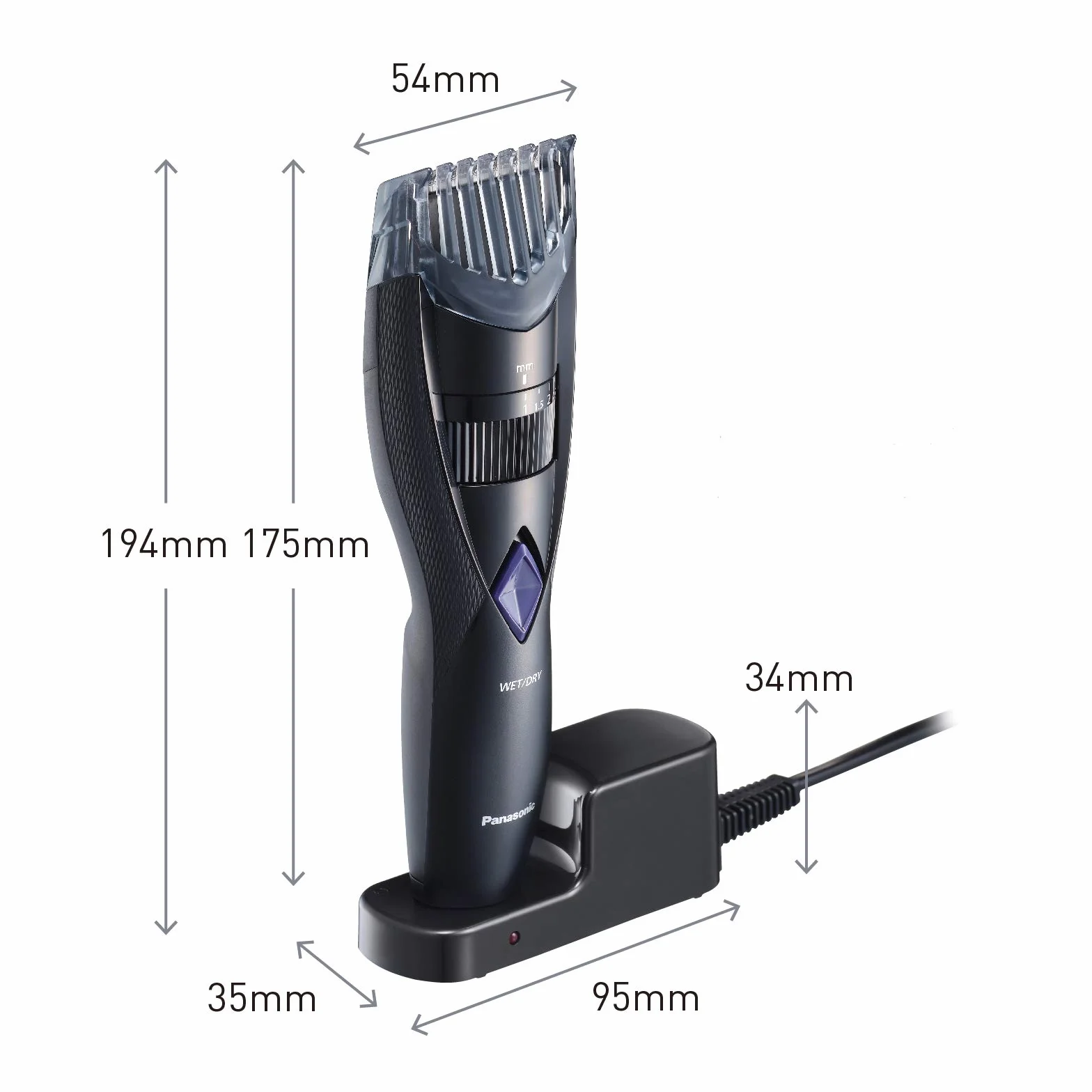 Panasonic ER-GB37-K503 Regolabarba Tagliacapelli Wet & Dry Impermeabile 20 Lunghezze 0,5-10 mm Base Ricarica