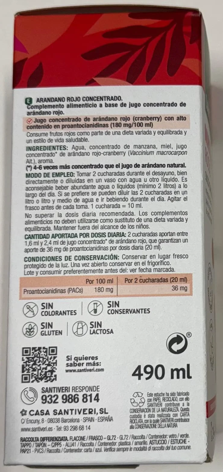 Mirtillo rosso concentrato Santiveri, 490 ml