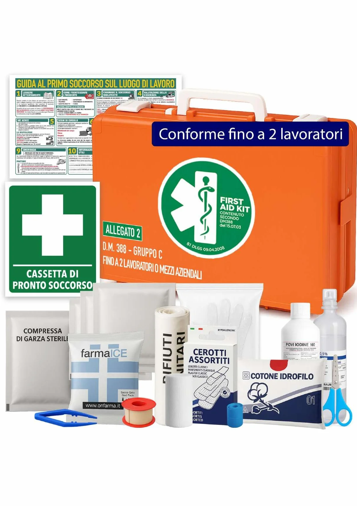 ONFARMA FARMA1 Cassetta pronto soccorso completa DM 388 allegato 2 aziende 2 lavoratori mezzi aziendali