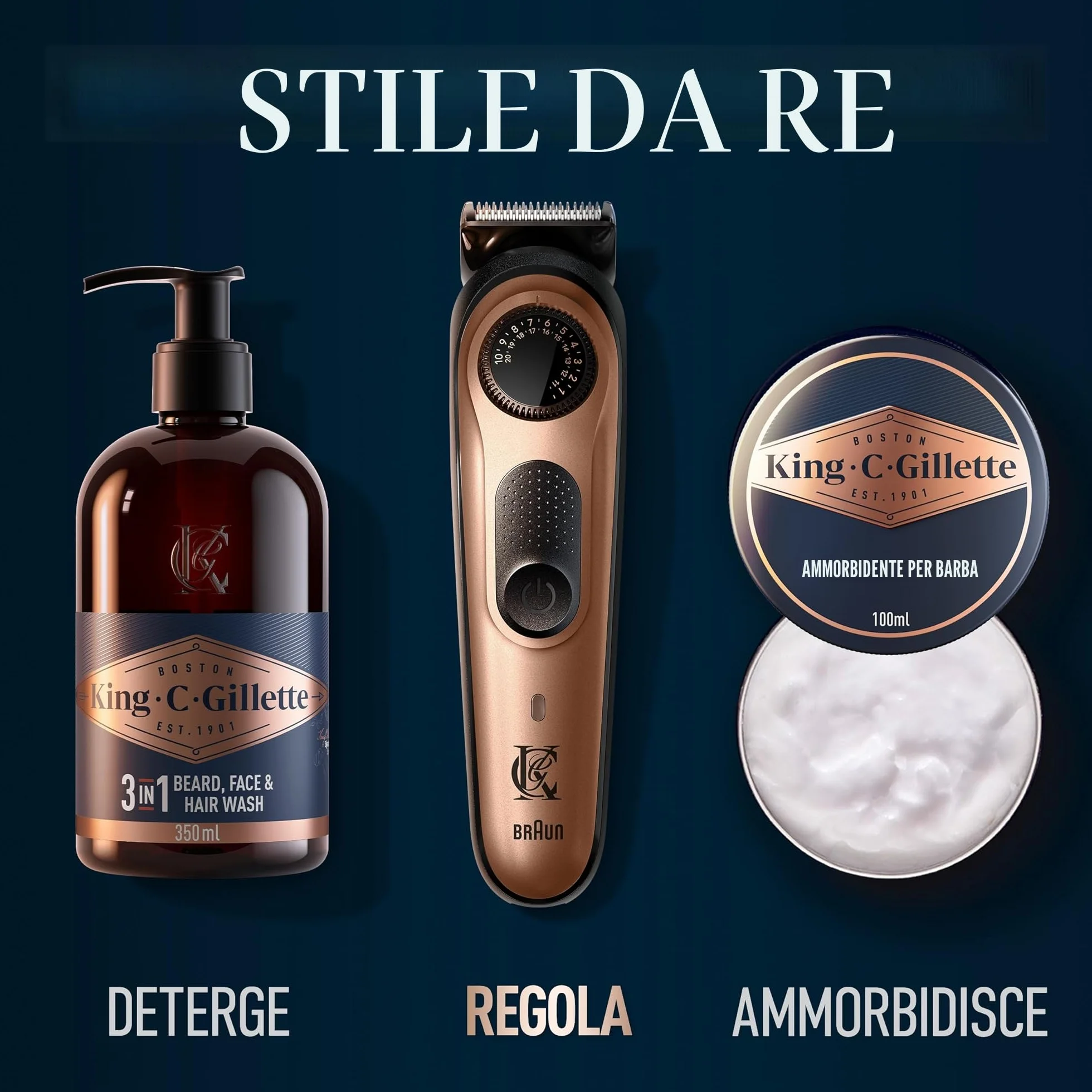 King C. Gillette Regolabarba Uomo Pro, Rasoio Elettrico Barba, 40 Impostazioni Lunghezza, Lame Metallo, Testina Precisione, 2 Pettini Lavabili