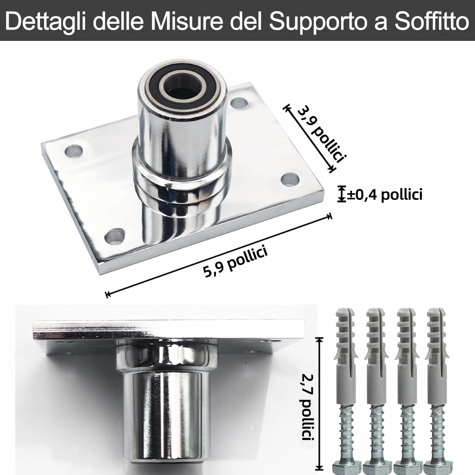 PRIOR FITNESS Supporto a soffitto per Asta da Danza 40mm 45mm Piastra Fissa Kit Montaggio
