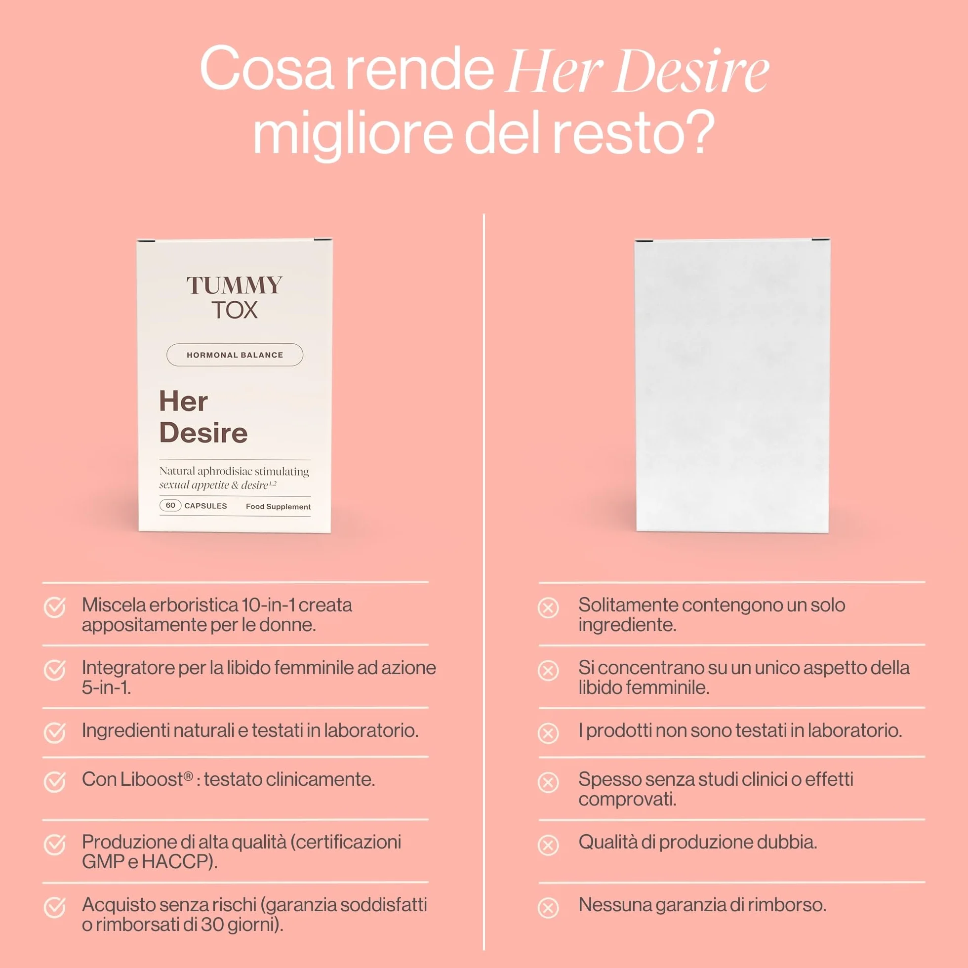 Her Desire - un integratore libido femminile naturale con Liboost, Maca, Ashwagandha, Ginseng, Zinco, Biotina, Vitamina D, Vitamina B6 e vitamina B12, Tummy Tox