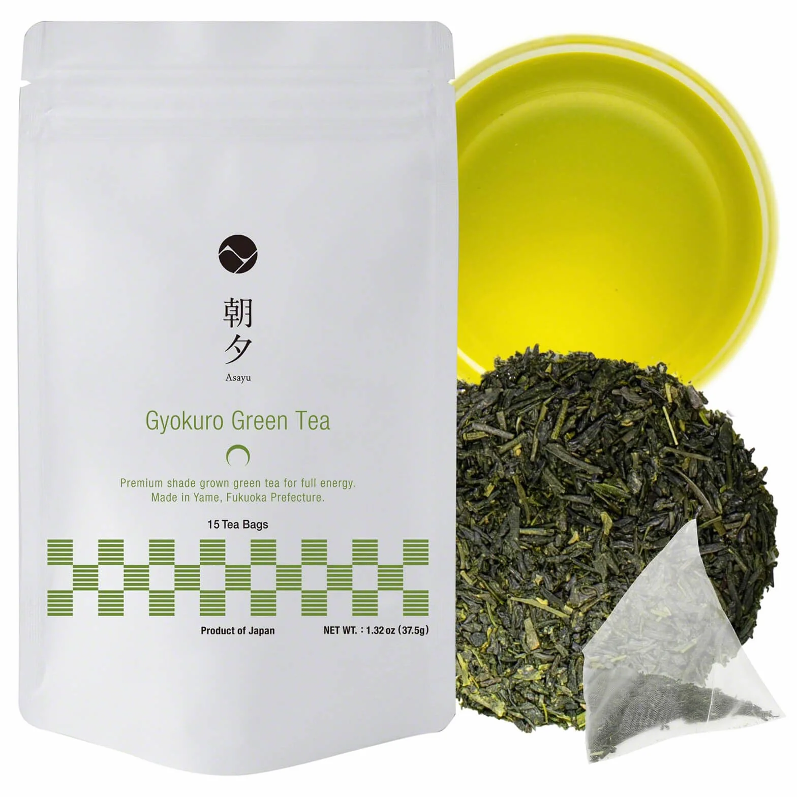 Asayu Japan Tè Verde Giapponese Gyokuro15 Bustine - Tè Verde Giapponese Premium Coltivato all'Ombra 2,5 gr x 15 bustine per Energia e Sprint Mattutino (Tè Verde Gyokuro)