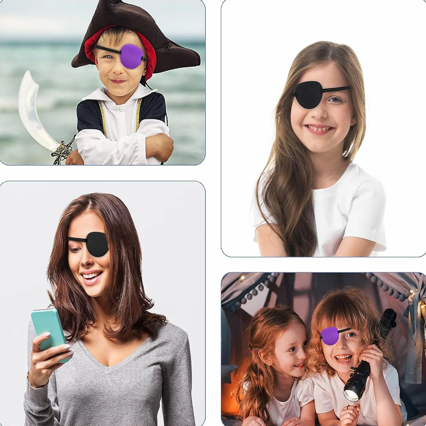 Bende Occhi Pirati 3D Regolabili per Ambliopia Strabismo Adulti Bambini 4 Pezzi