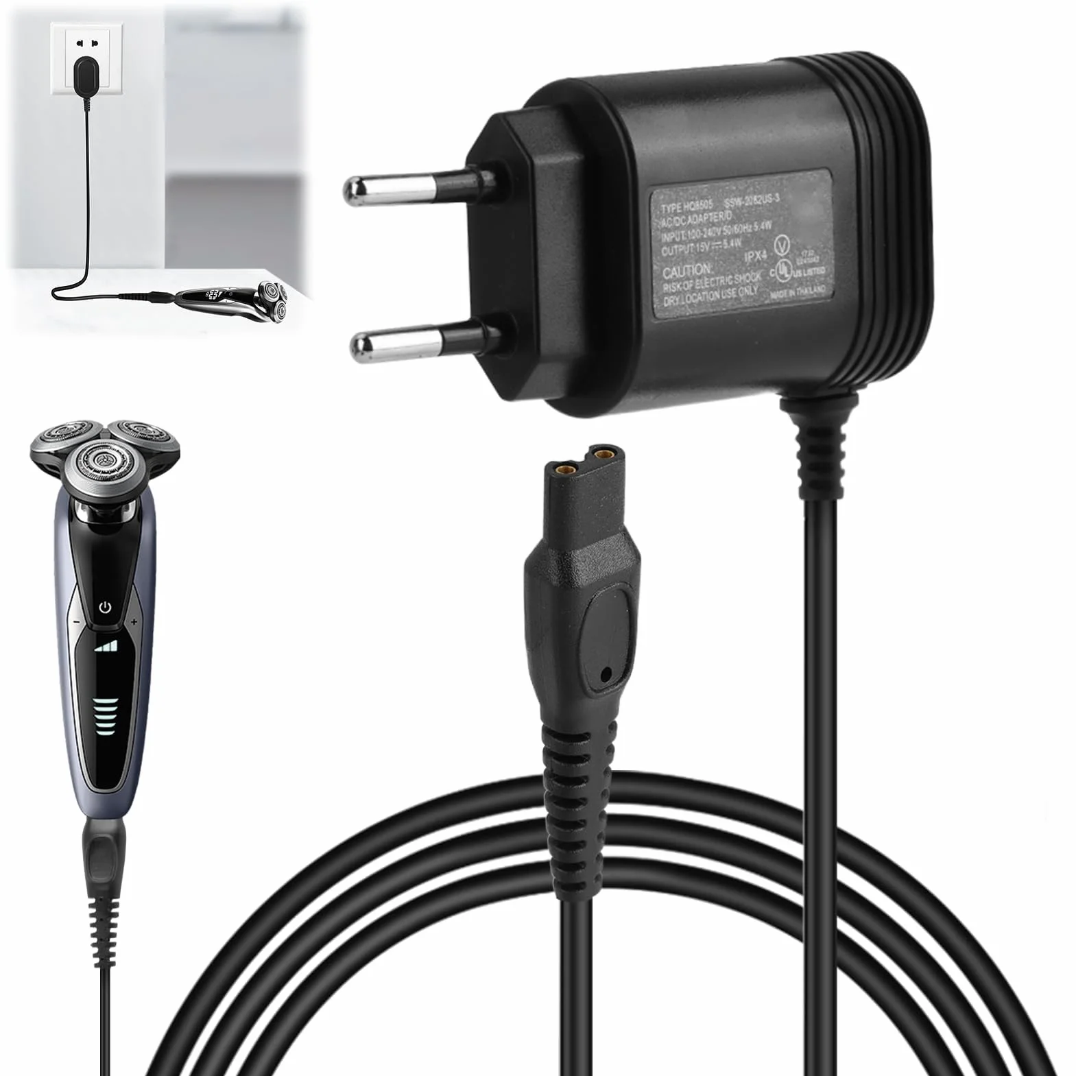 Caricabatterie Rasoio 15 V Compatibile con Philips HQ8505 MG7745 MG7730 MG7720 MG7710 QP6510 QP6520 QP6530 QP6541 QP6550 QP6620 QP6650 RQ HQ AT PT BT
