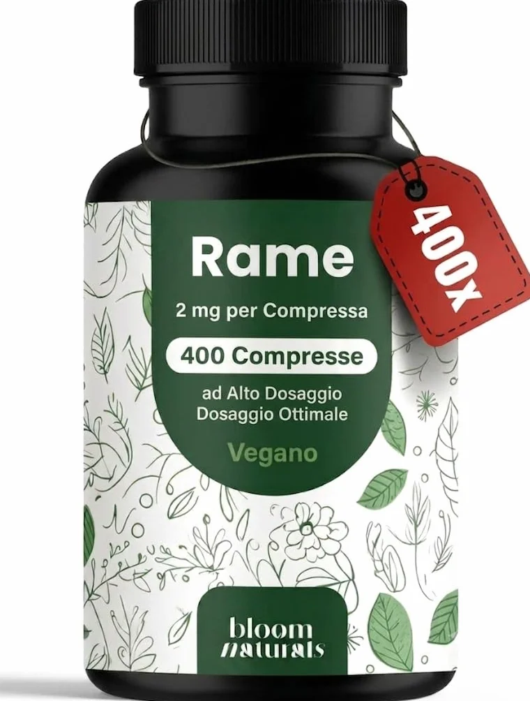 Rame Integratore - 400 Compresse Alto Dosaggio 2 mg - Rame Bisglicinato per Pelle e Capelli - Vegano & Prodotto in Germania - Testato in Laboratorio