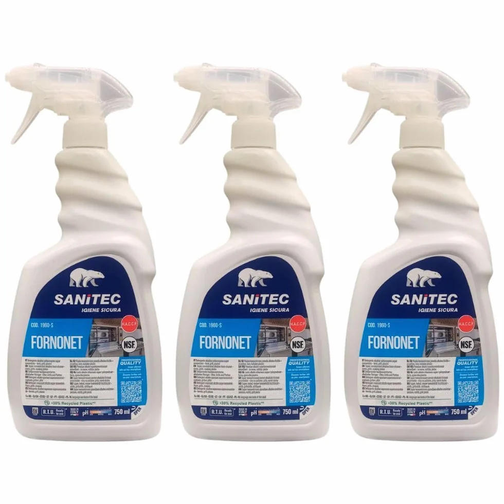 Fornonet, Detergente Alcalino Schiumogeno Super Concentrato per Forni, Grill e Piastre, Ideale per Togliere Residui di Grasso, Olio e Sporco di Cibo Bruciato, Flacone 750 ml (3 Unità)