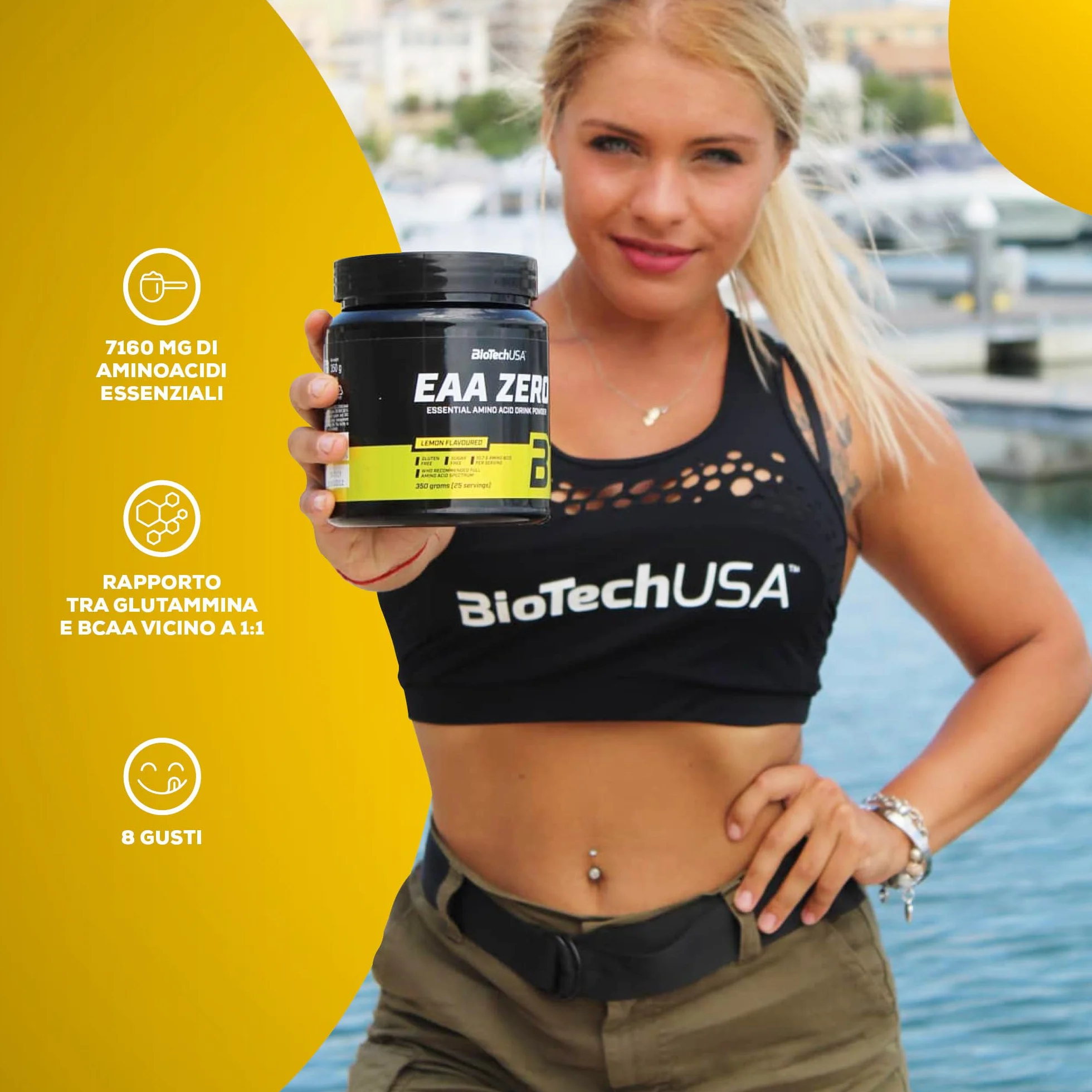 BioTechUSA EAA Zero - Potenza degli Aminoacidi Essenziali | 7160mg EAA/servizio | Rapporto raccomandato dall'OMS | Senza zucchero, senza glutine, 350 g, Tè Alla Pesca