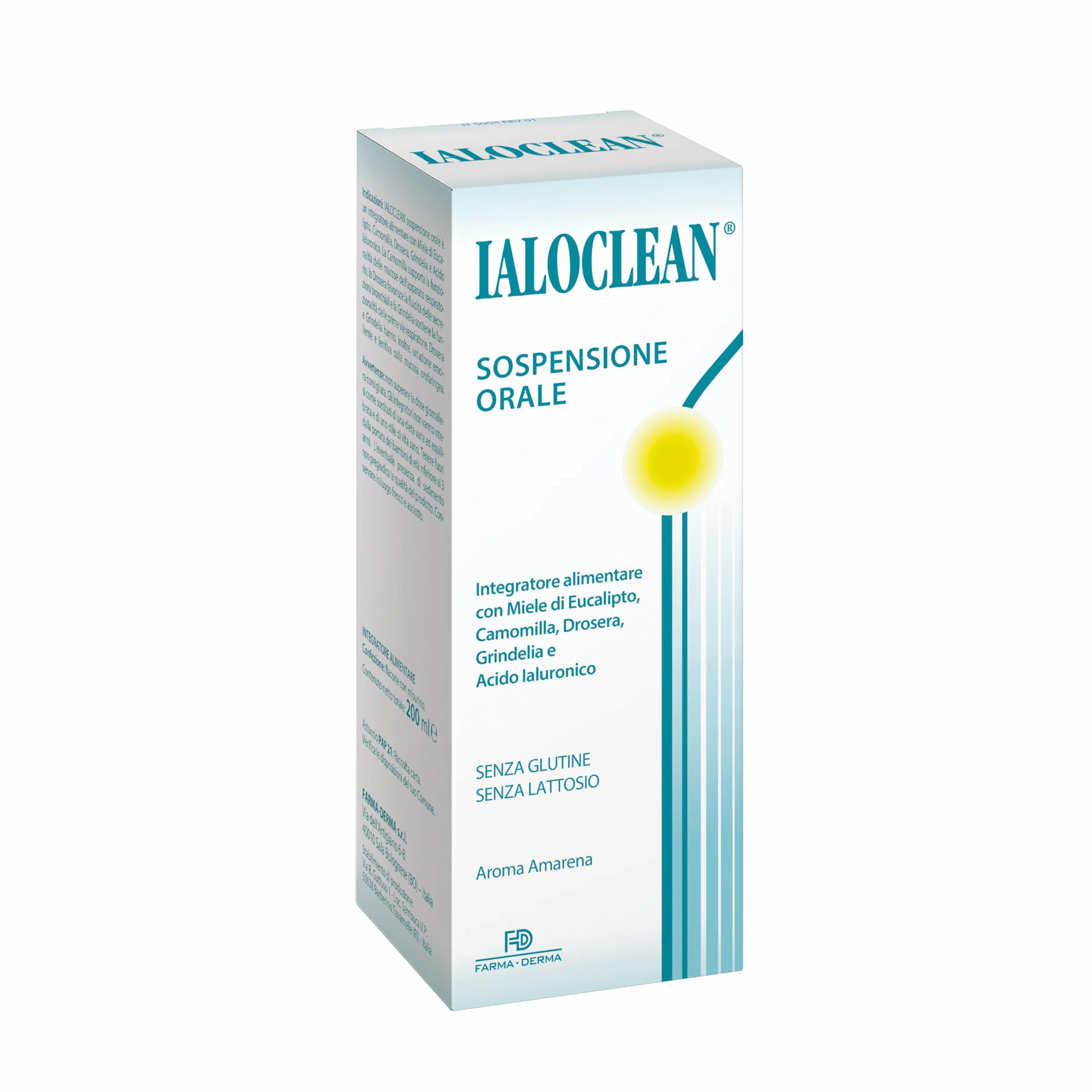 FARMA-DERMA Ialoclean Sospensione Orale Integratore Alimentare Acido Ialuronico Miele di Eucalipto Benessere Vie Respiratorie Gusto Amarena