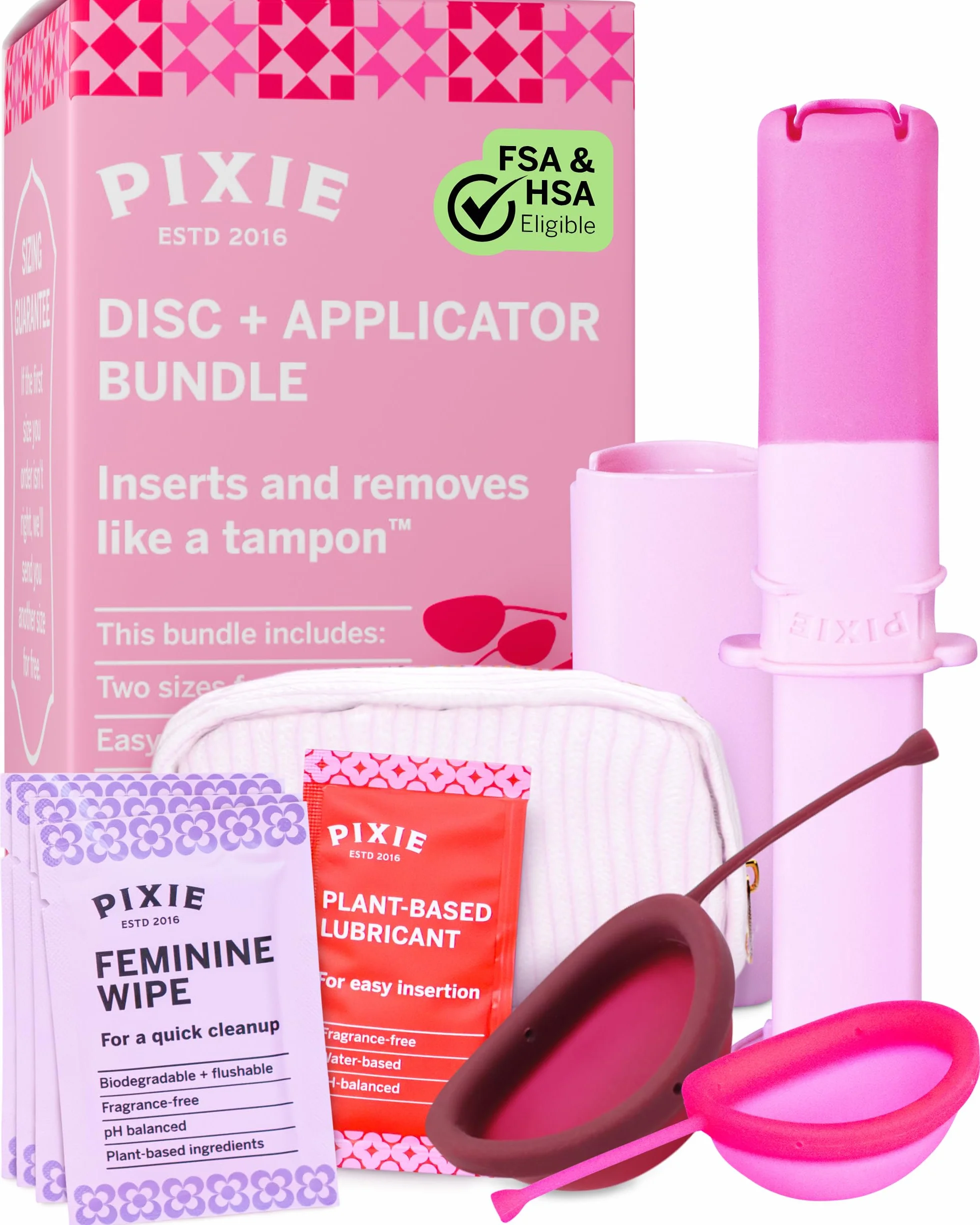 Pixie Kit 2 Dischi Mestruali con Applicatore – Silicone Grado Medico 100% Senza Metalli/Tossine – Inserimento e Rimozione Tipo Tampone – Capacità 5 e 7 Tamponi