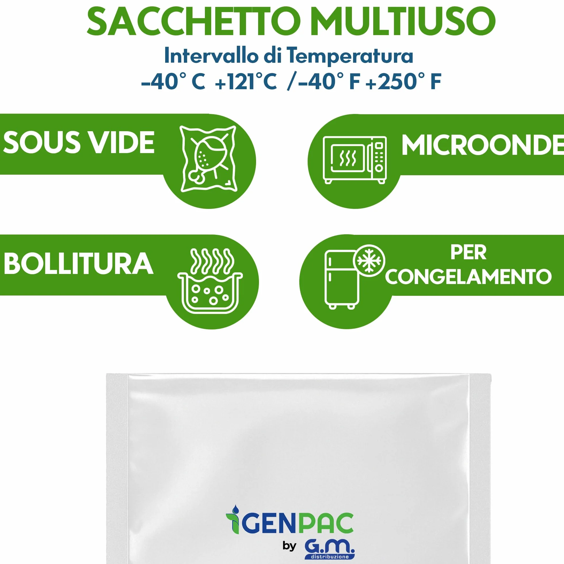 Buste Sottovuoto Lisce GM 100 10x20 cm BPA Free Sacchetti Cottura Sous Vide Professionale Congelatore Frigo -40°C a 121°C Ermetici