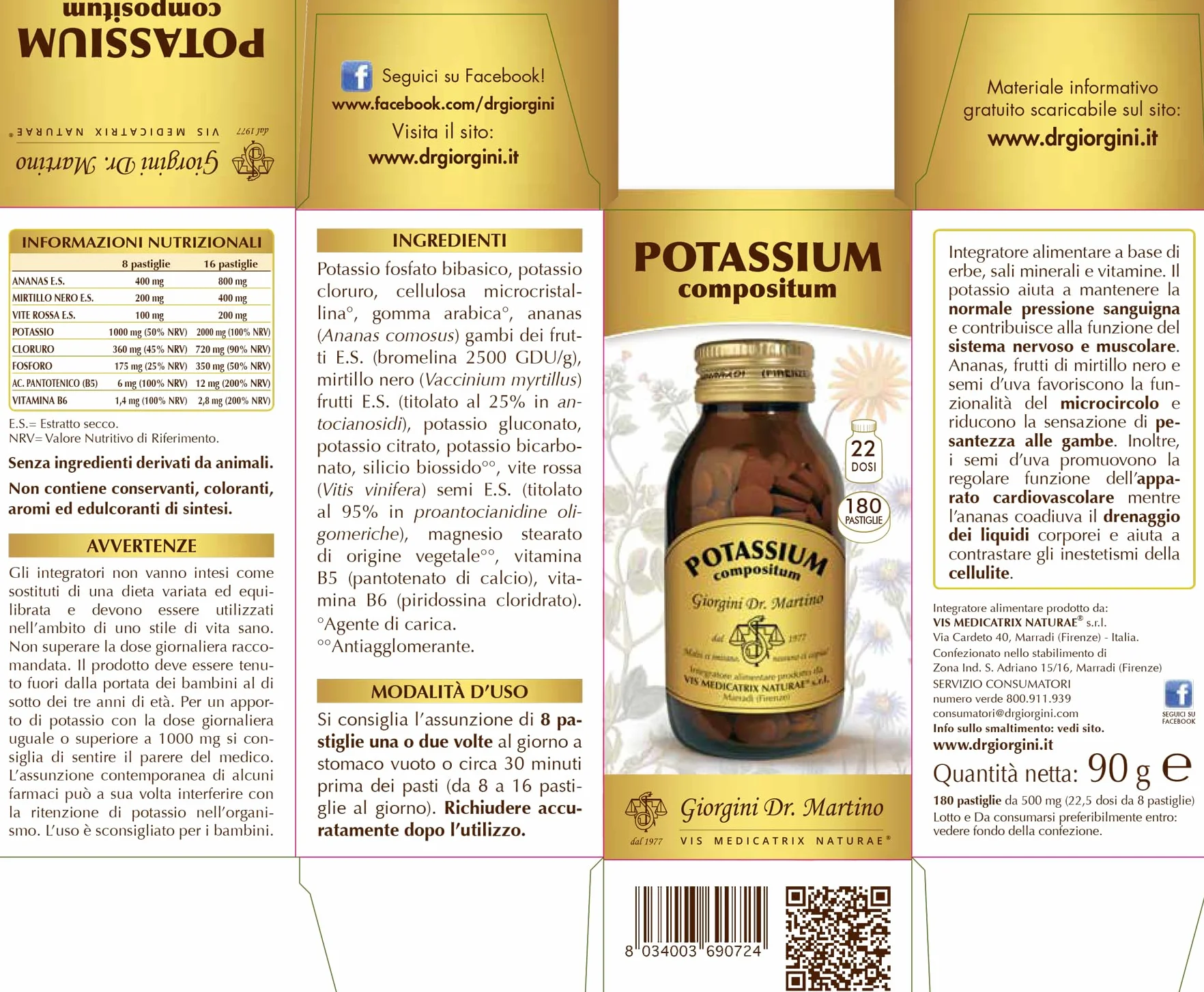 Dr Giorgini Integratore Alimentare, Potassium Compositum Pastiglie - 90 g