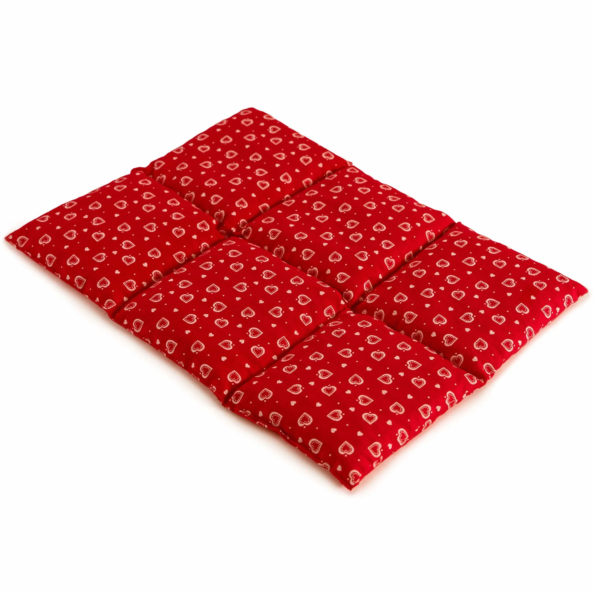 Cuscino termico con semi di lino 40x30 6 compartimenti, cuore rosso. Cuscino riscaldabile per la schiena, lo stomaco e molto altro