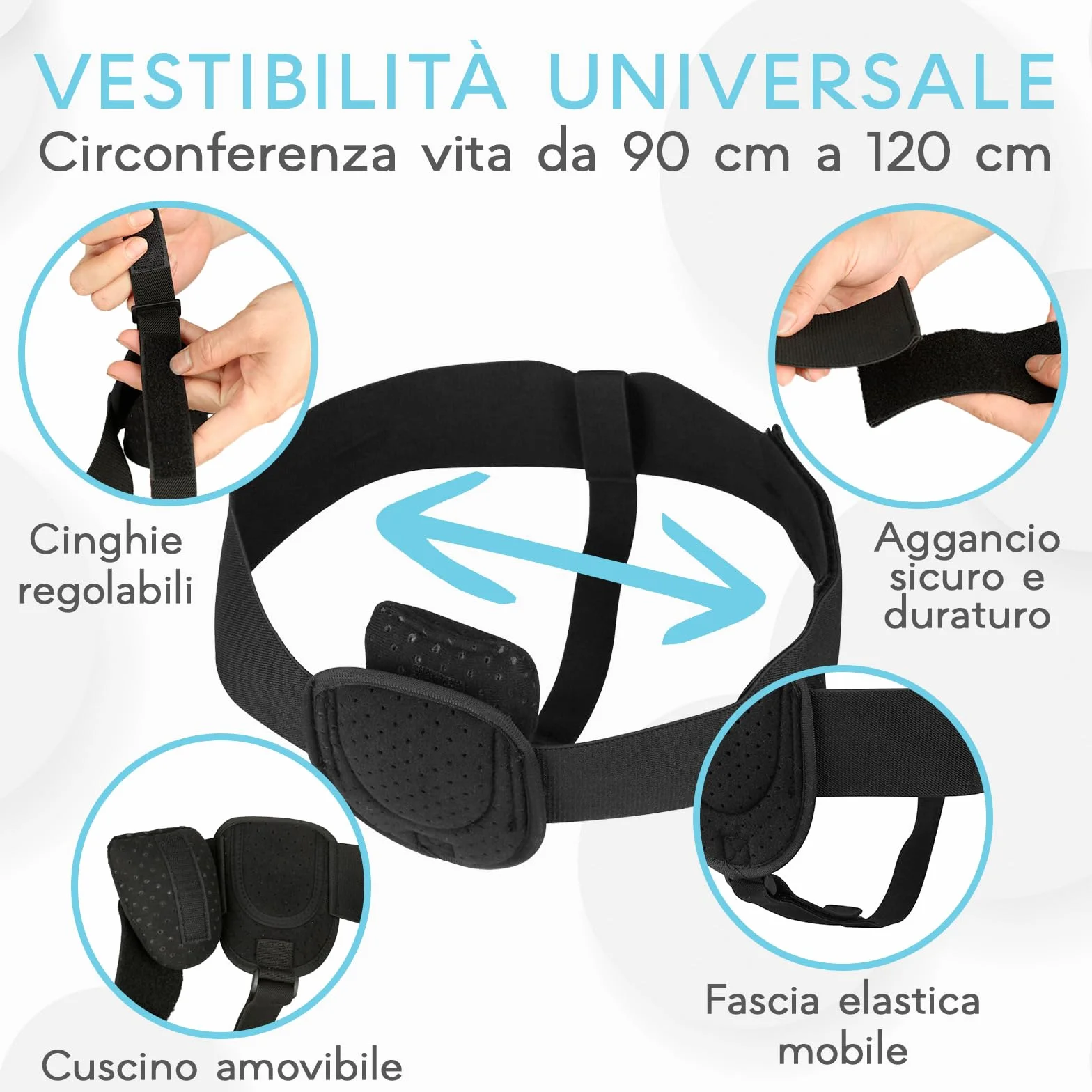 Adamson H2 Cintura per ernia da uomo - Cintura per ernia inguinale regolabile sx o dx - Fascia per compressione inguinale con cinturino regolabile - Vestibilità universale - Discreta e comoda