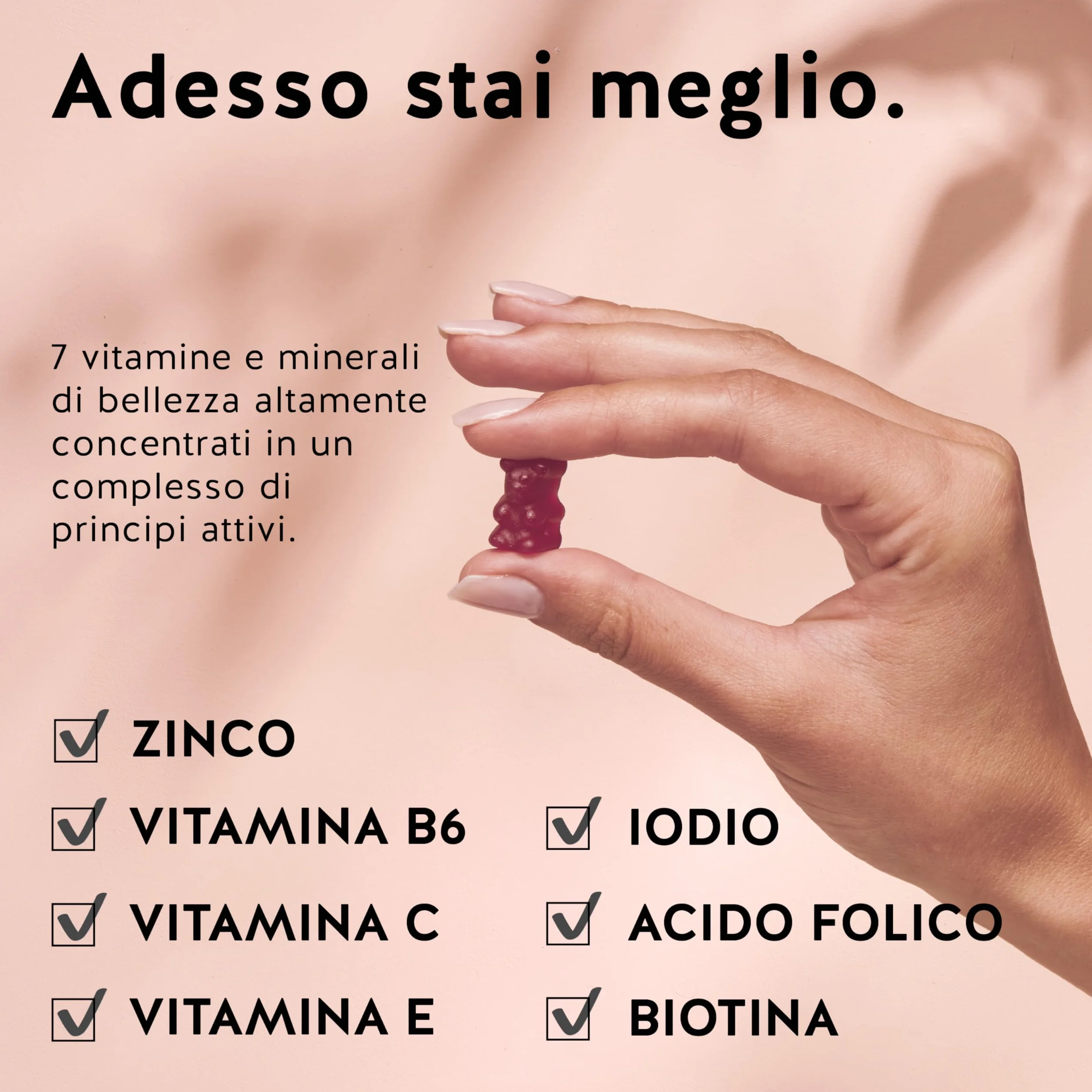 Bears with Benefits Caramelle Gommose Biotina Ah-mazing Hair Vitamins 5000 µg Biotina Zinco Vitamine B6 C E Acido Folico Iodio 60 pezzi Vegano