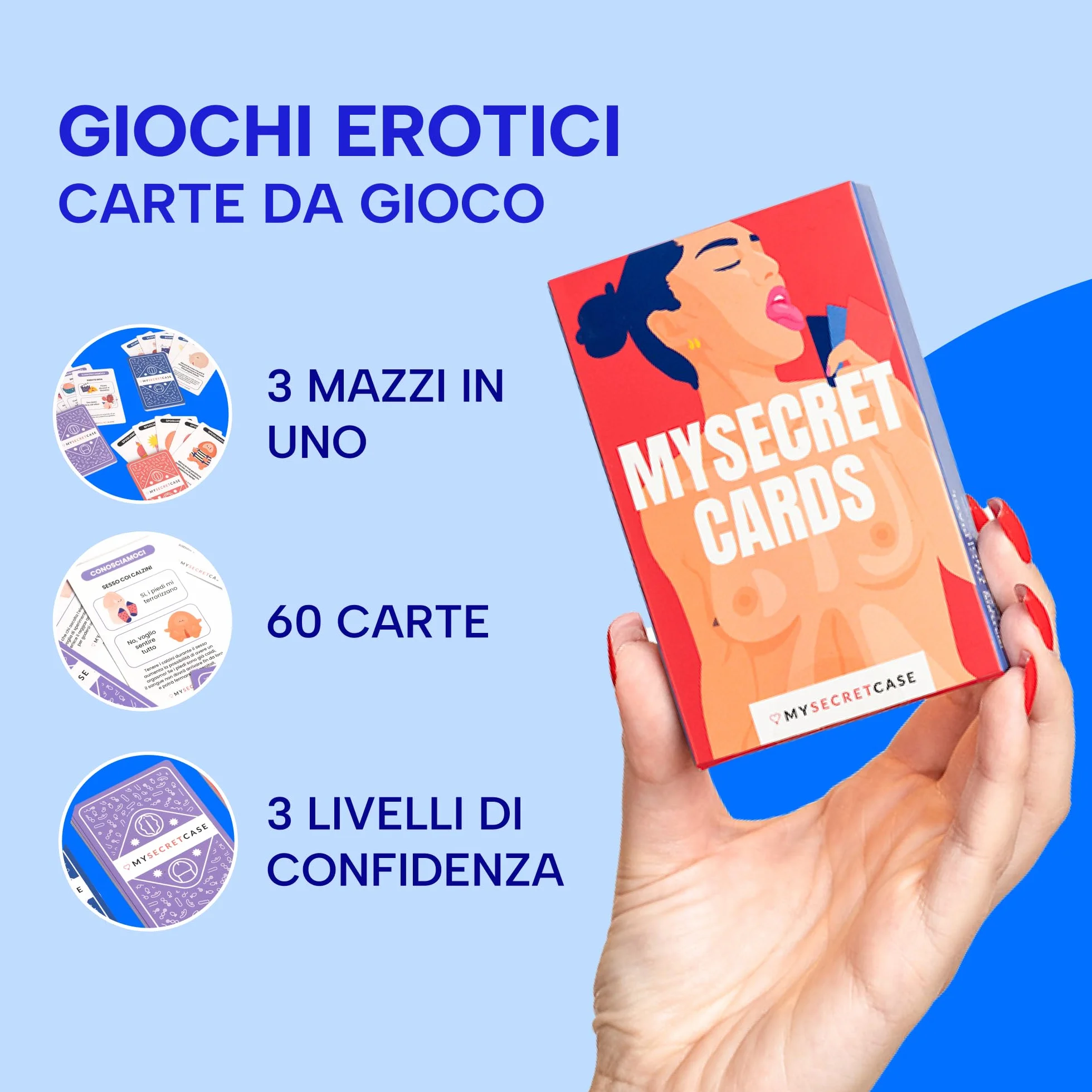 MySecretCase Giochi Erotiici per Coppie - 60 Carte 3 Livelli Conosciamoci, Scopriamoci, Spogliamoci Sexytoysys Coppia Carte Sessuali di Coppia Giochi per Adulti Sexy