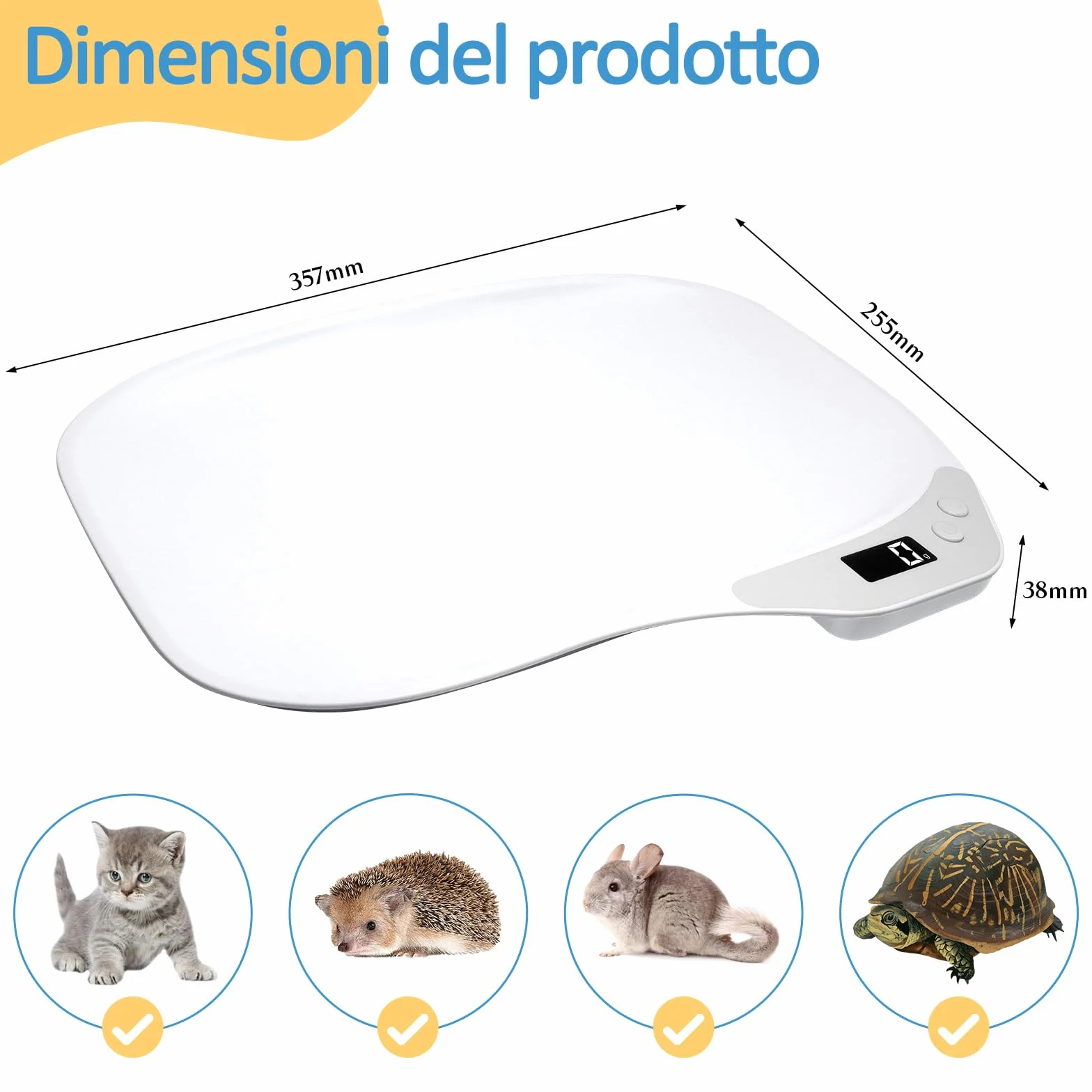 Bilancia Neonato Digitale per Cuccioli Cani 15 Kg LCD Quattro Modalità Pesatura Piccoli Animali 36x25,5 cm