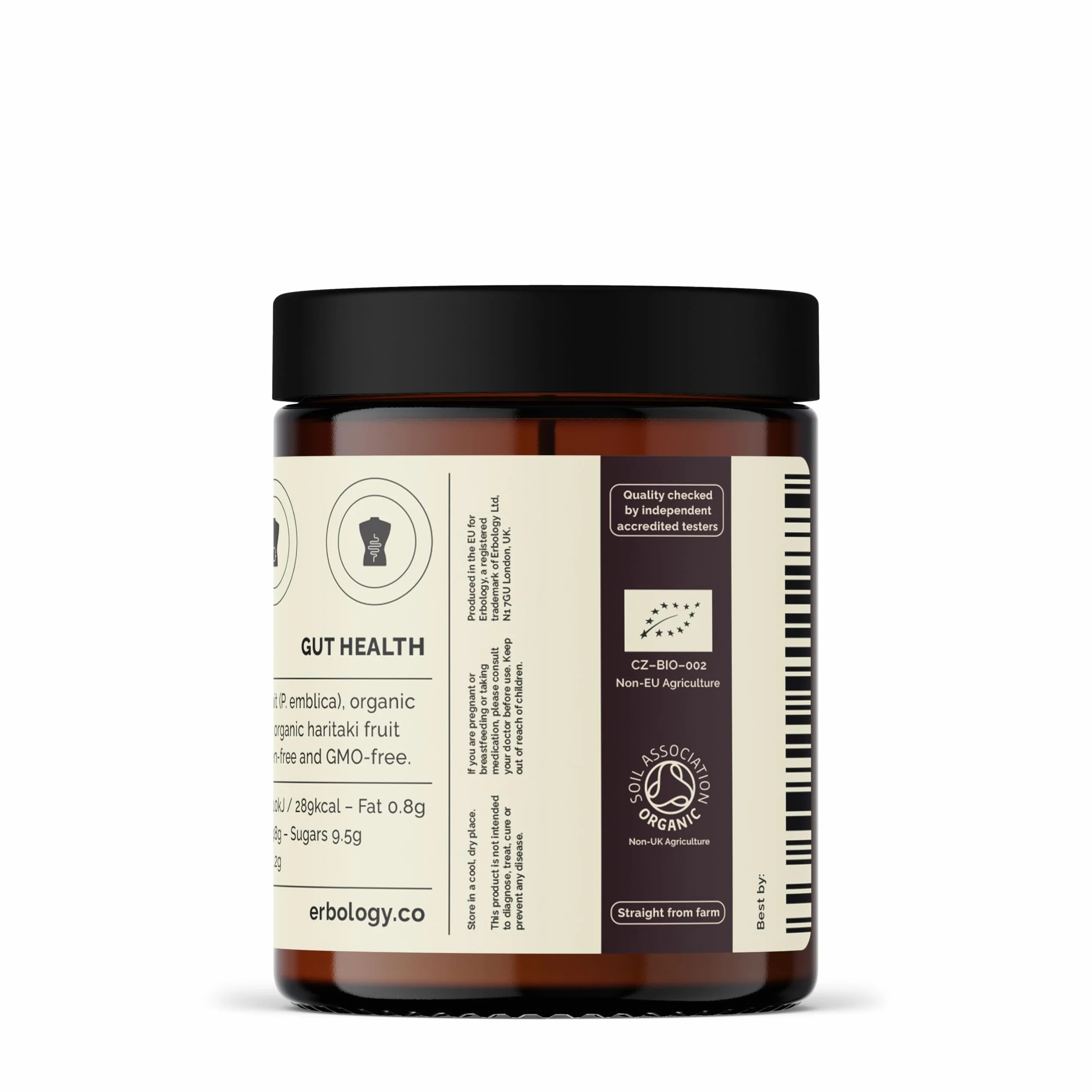 Erbology Triphala in Polvere Bio 90g - 45 Porzioni - Miscela Ayurvedica di Amla, Haritaki e Bibhitaki - Salute Intestinale - Direttamente dalla Fattoria in India - Piccoli Lotti - Vegana - Senza OGM