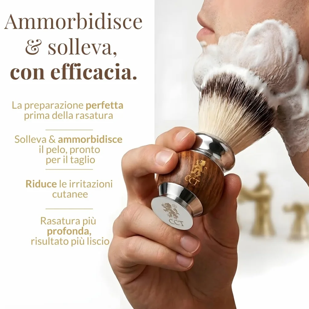Pennello da Barba The Cambridge Cutthroat Vegana Setole Sintetiche di Tasso Regalo per Rasatura da Uomo Pennello Barba Premium in Legno e Acciaio Inossidabile