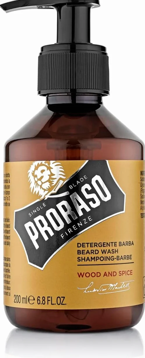 Proraso Detergente Barba Wood and Spice 200ml Shampoo barba purificante uomo Made in Italy