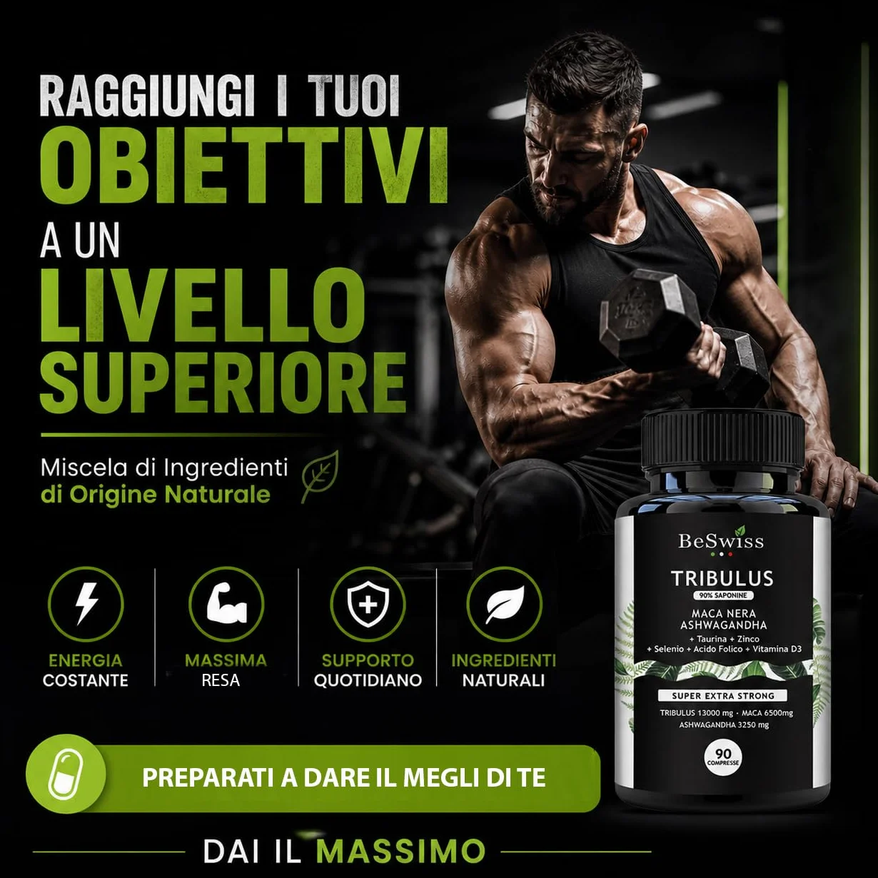Tribulus, Maca e Ashwagandha - Alto Dosaggio | 120 Capsule con Zinco, Selenio e Vitamina D3