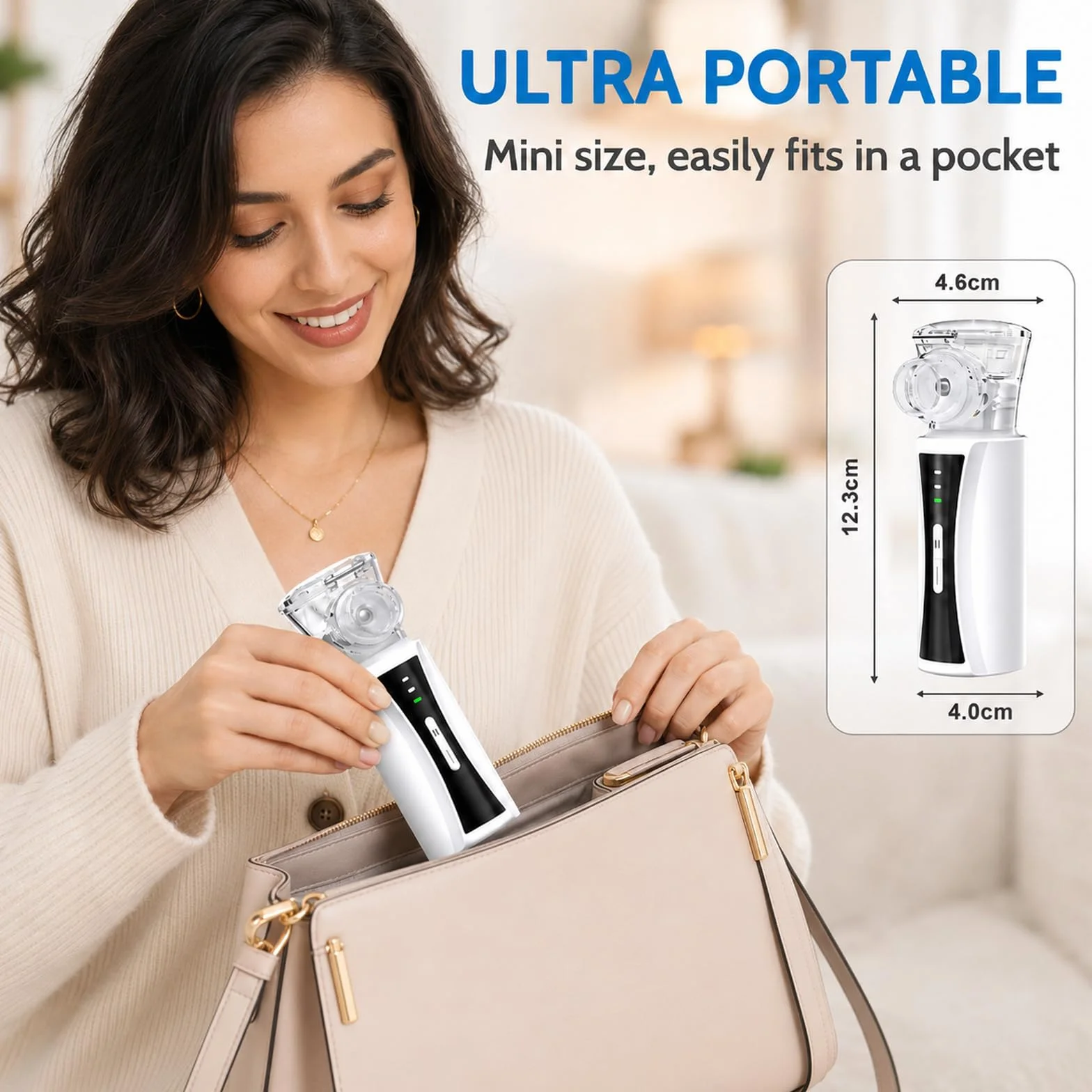 Aerosol Portatile Silenzioso USB Ricaricabile Nebulizzatore Ultrasuoni con 2 Maschere e Boccaglio