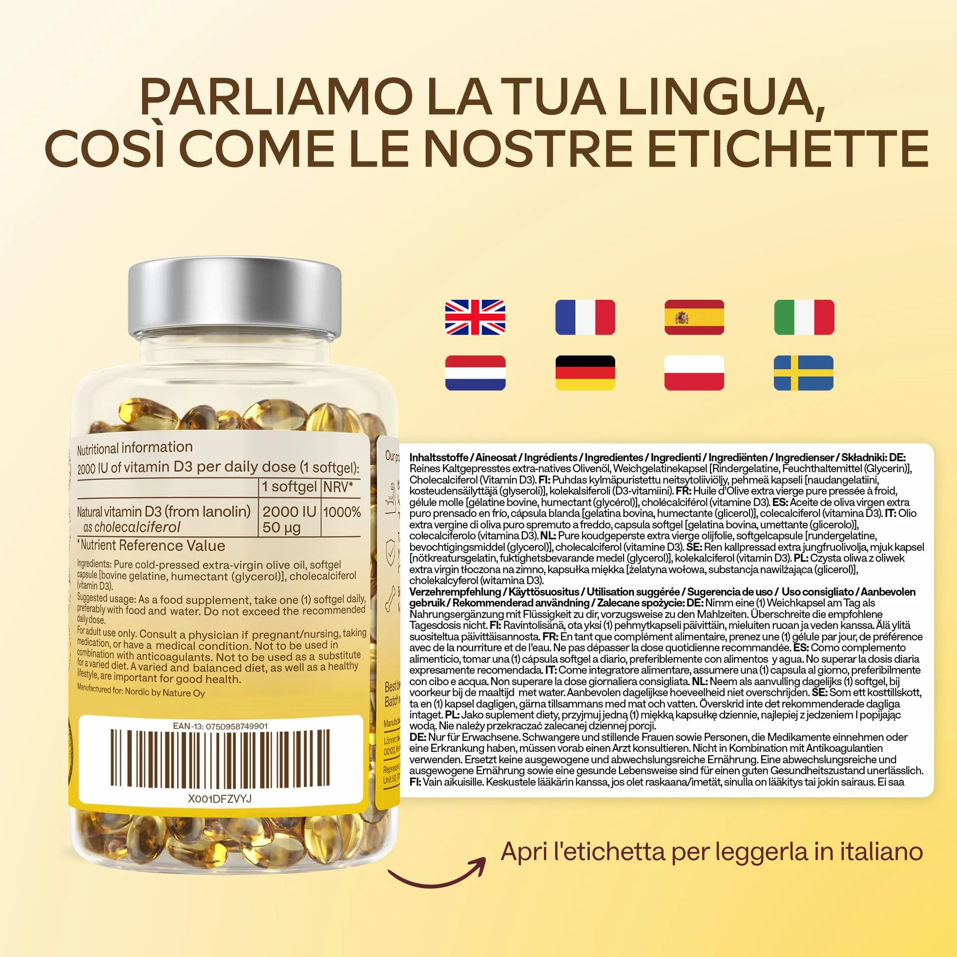 Vitamina D3 2000 UI [Fornitura di 1 Anno] - Integratore Vitamina D 2000 UI con Olio EVO per assorbimento ottimale - Non OGM - Contribuisce alla funzione ossea, muscolare e immunitaria - 365 Capsule