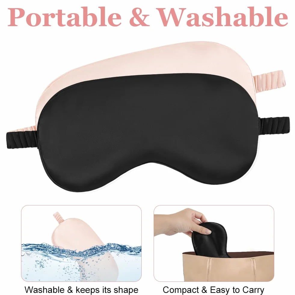 HOTUT Set di 2 mascherine da notte, Maschere per Dormire, maschera per gli occhi super liscia per Dormire, per Donna e Uomo maschera occhi e dormire antiluce cinturino elastico (Nero Rosa)