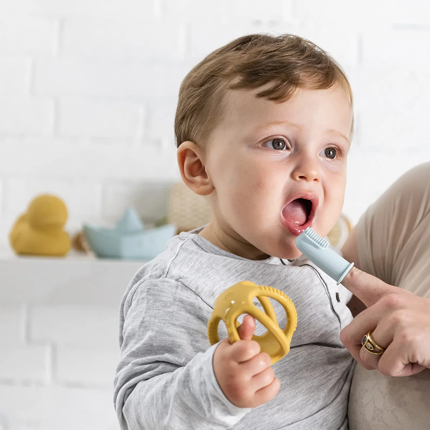 Nattou Set di 2 spazzolini da denti per bambini blu petrolio e blu acqua
