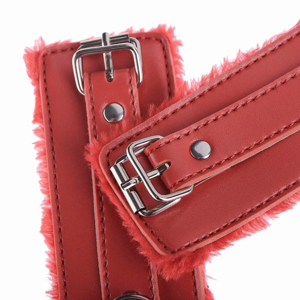 BONDAGERIE® Manette rosse per coppia con peluche, 100% materiale sicuro