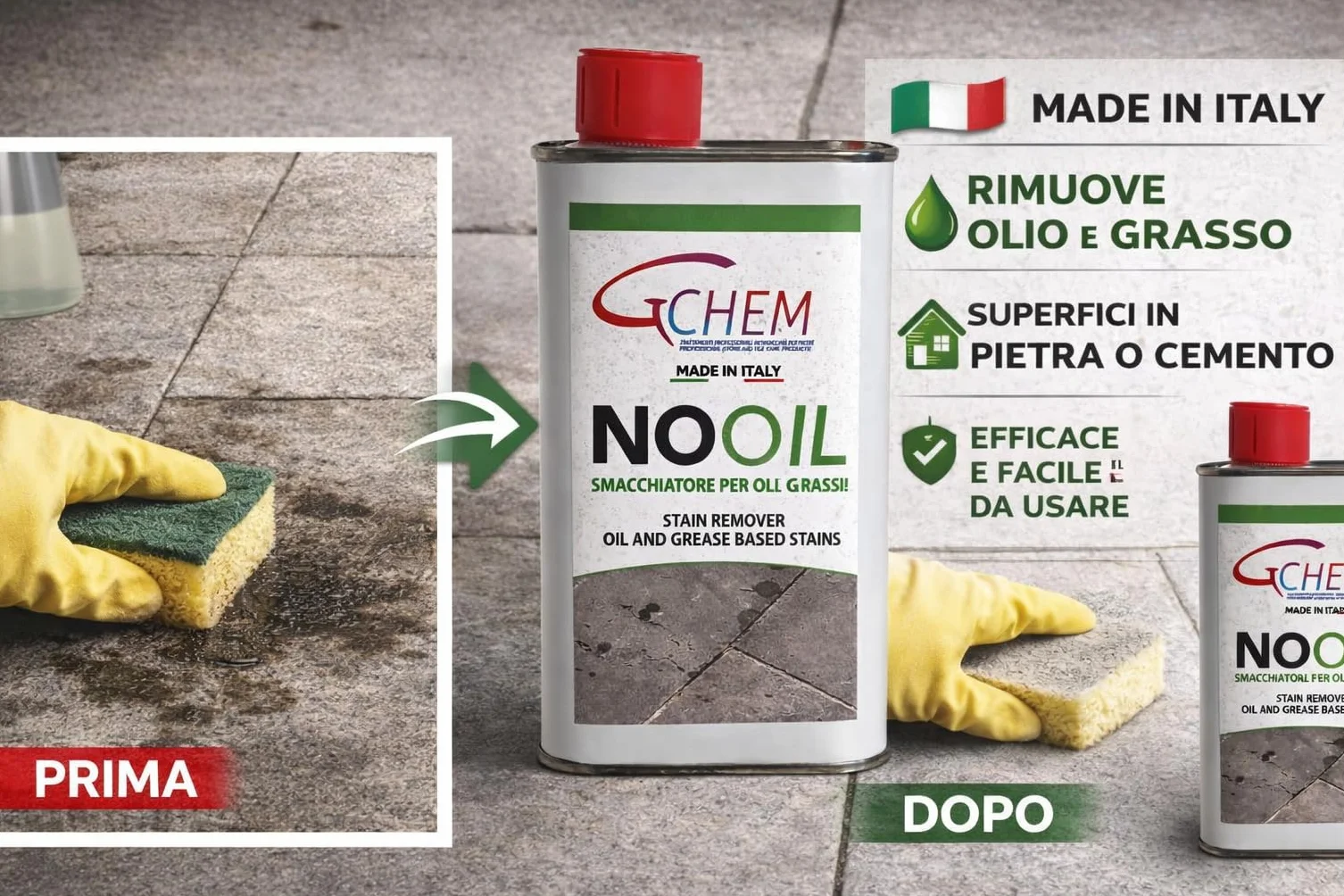 Smacchiatore Professionale per Marmo, Cotto, Pietra e Cemento - Rimuovi Macchie di Olio e Grasso