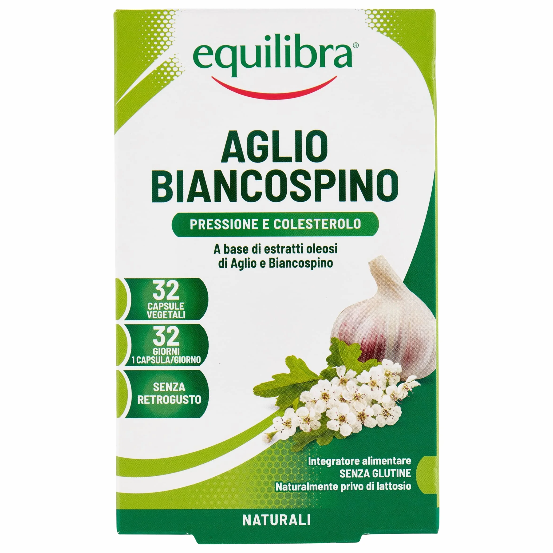 Equilibra Integratori Alimentari, a Base di Estratti Oleosi di Aglio, Biancospino, senza Retrogusto, Funzionalità dell'Apparato Cardiovascolare, 32 Capsule Vegetali